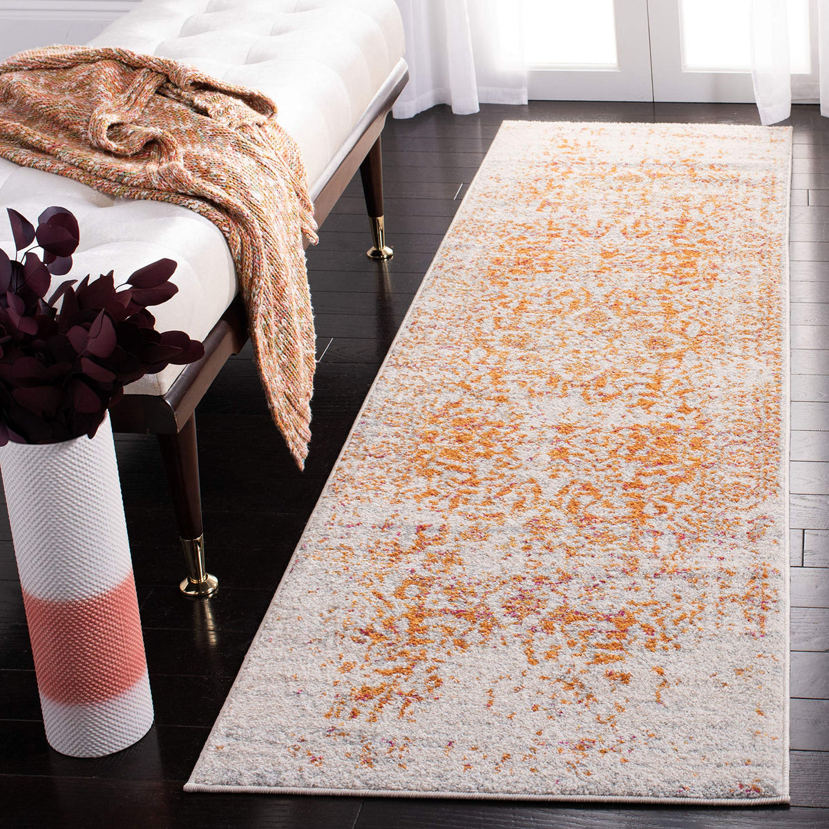 Safavieh Madison Collection 23 X 18 Orangeivory Mad603P Oriental Snowflake Medallion Distressed Non Shedding Living Room Dining