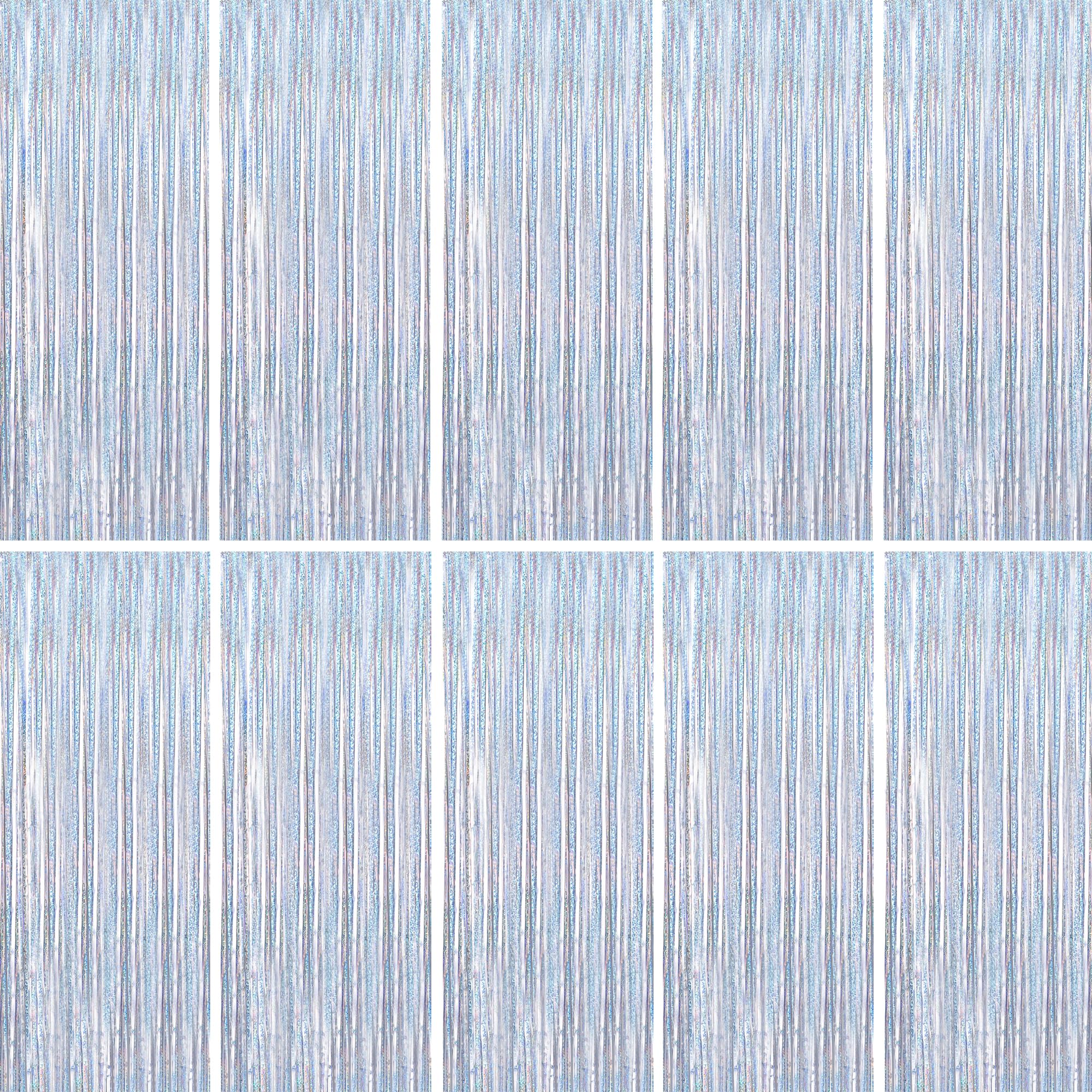 Btsd Home 10 Pack Laser Silver Foil Fringe Curtain Metallic Streamer Party Decorations Photo Booth Backdrop Door Curtains For We