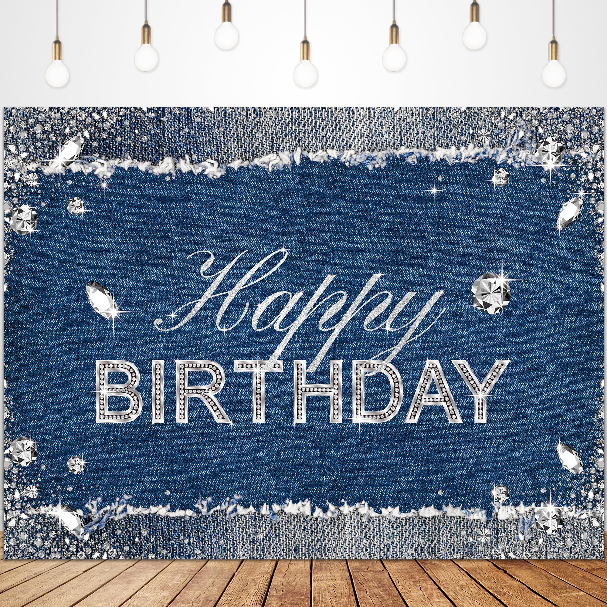 Glawry Denim Diamonds Birthday Backdrop For Photography 8Wx6H Feet Sparkle Shining Navy Blue Modern Luxury Crystal Girls Happy B