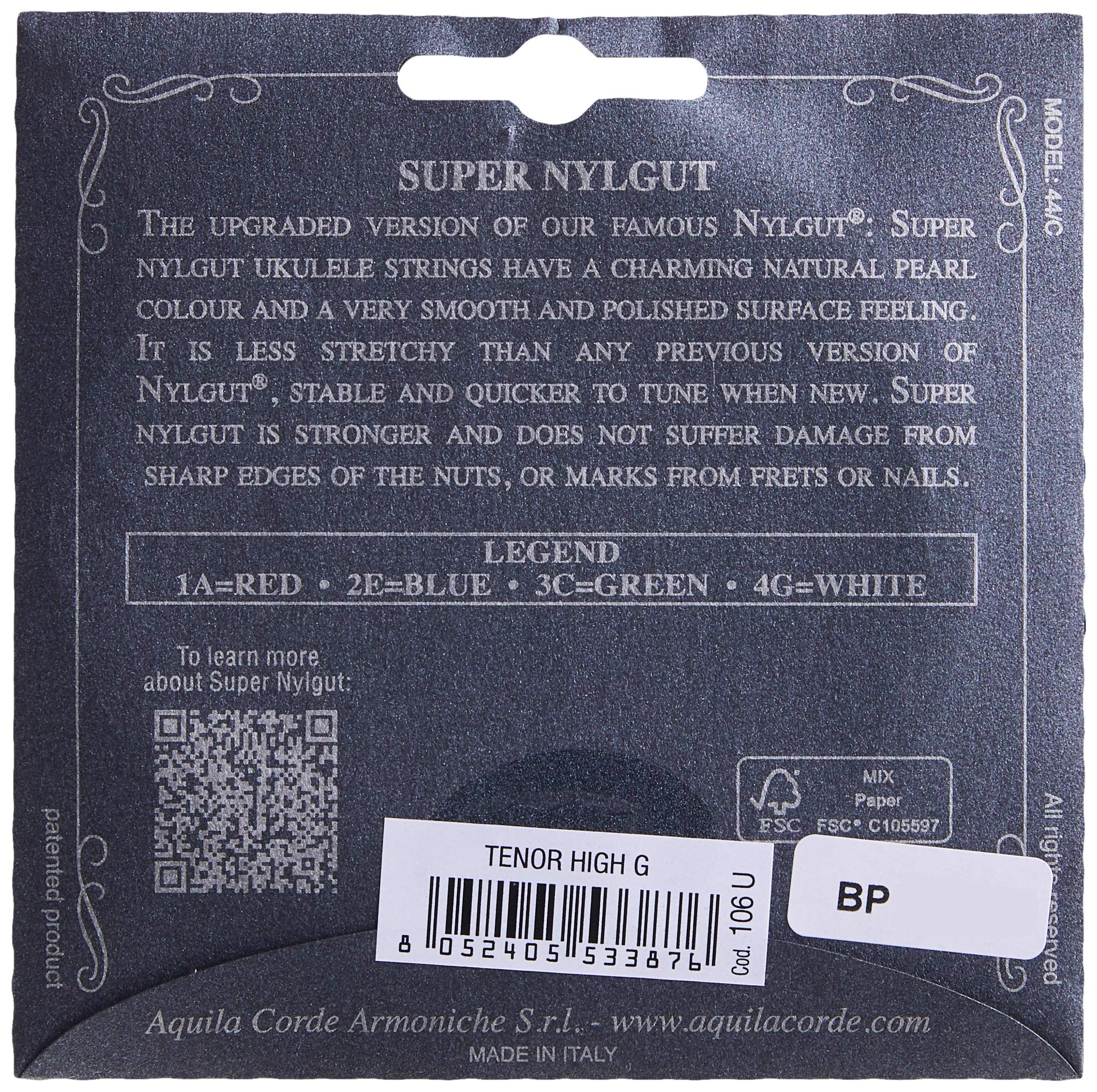 Aquila Super Nylgut Aq 106 Tenor Ukulele Strings   High G   1 Set Of 4, White