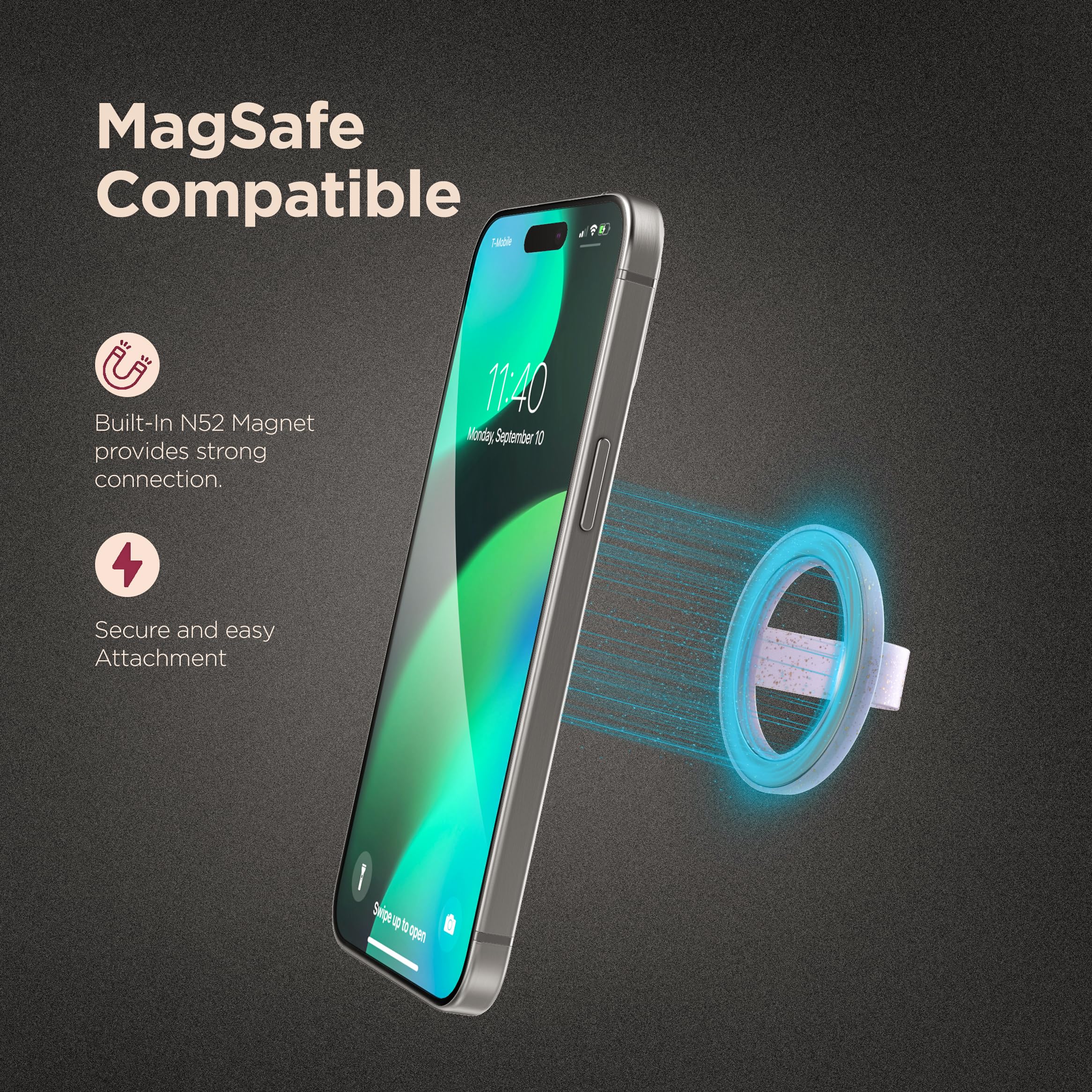 Encased Magnetic Phone Grip Holder (Compatible With Magsafe) Thin Silicone Finger Loop Ring For Iphone (Purple Glitter)