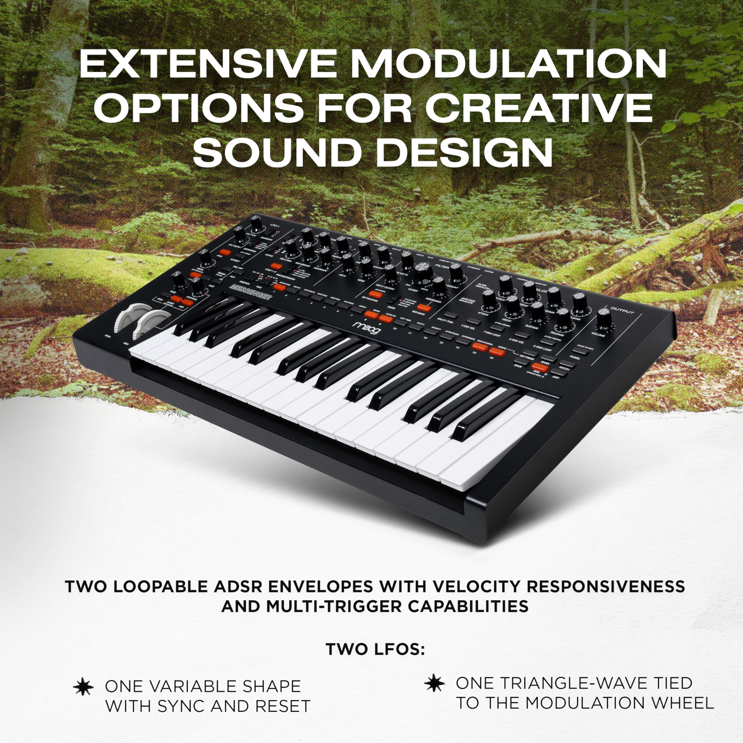 Moog Messenger - Next-Gen Monophonic Analog Keyboard Synthesizer With 32 Keys, 64-Step Sequencer, 256 Presets And Res Bass Compe
