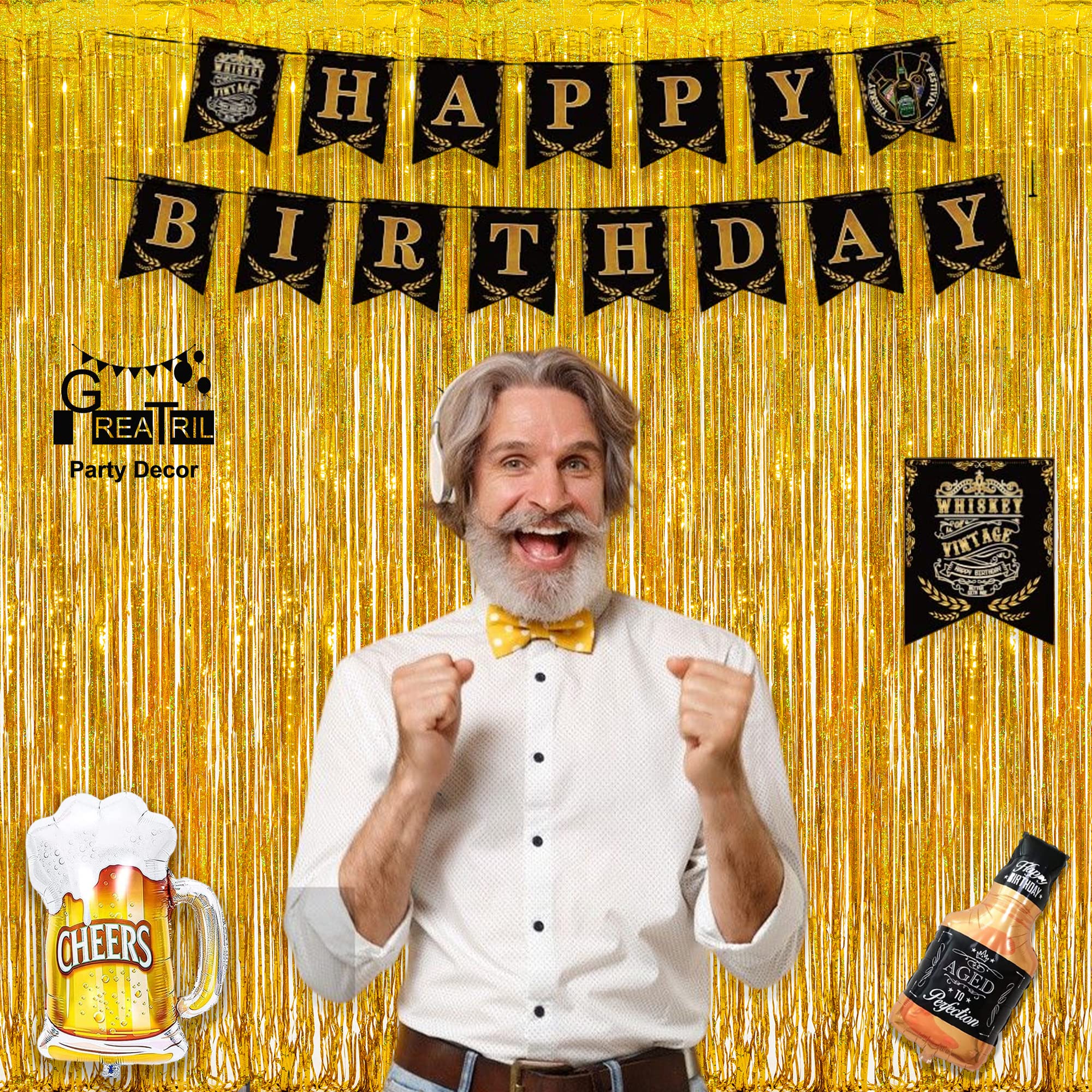 Gold Fringe Curtain Tinsel Backdrop   Greatril Foil Fringe Curtain Party Decor Streamers For Birthday Christmas New Year Graduat