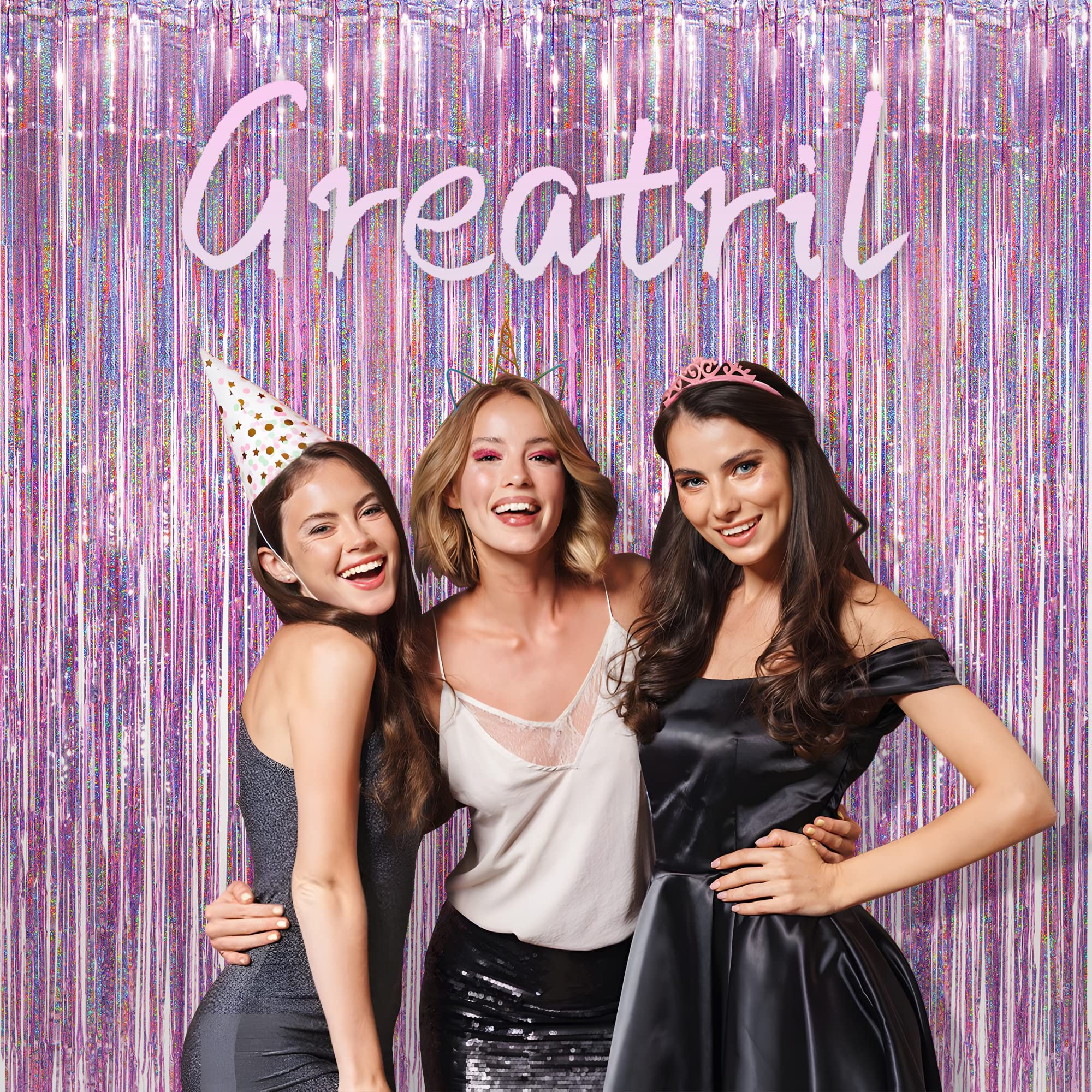 Pink Tinsel Curtain Party Backdrop   Greatril Glitter Foil Fringe Curtain Lilac Pink Party Decor Streamers For Birthday Girl Pri