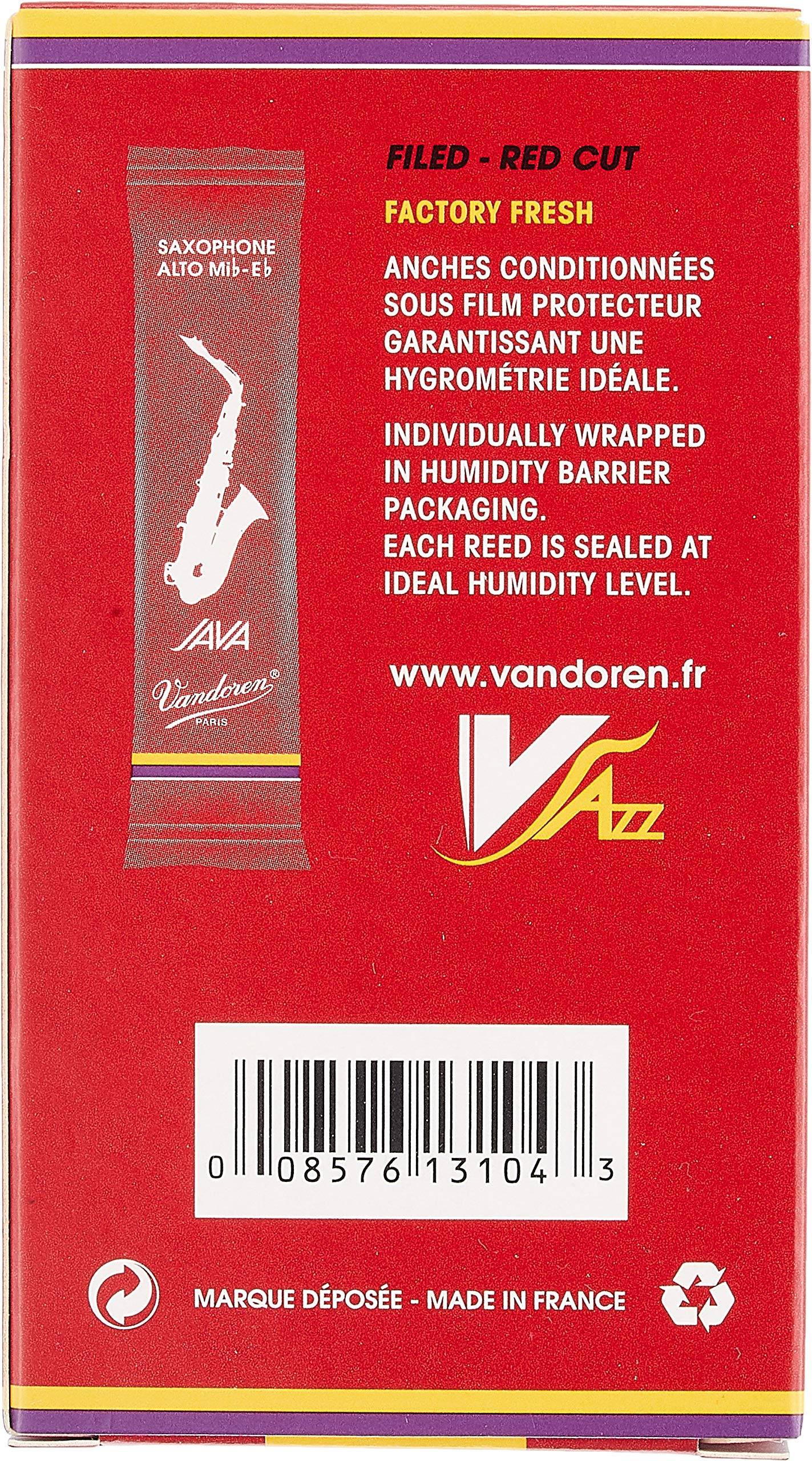 Vandoren Sr263R Alto Sax Java Red Reeds Strength 3; Box Of 10