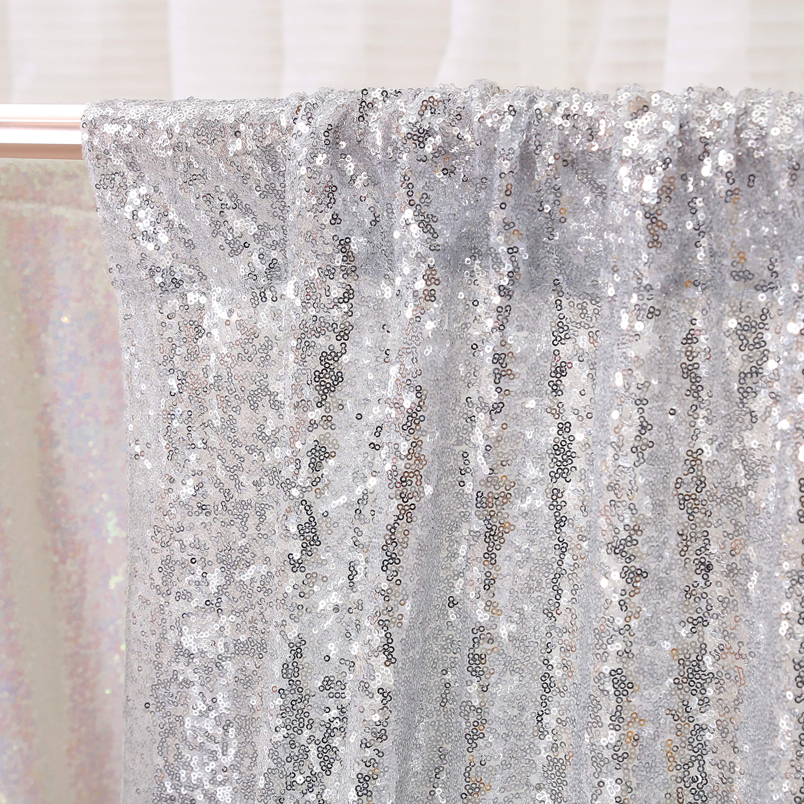 Poise3Ehome Silver Sequin Backdrop Curtains,4 Panels Silver Sequin Backdrop, 2Ftx8Ft Sequin Curtains For Party Wedding Sequence