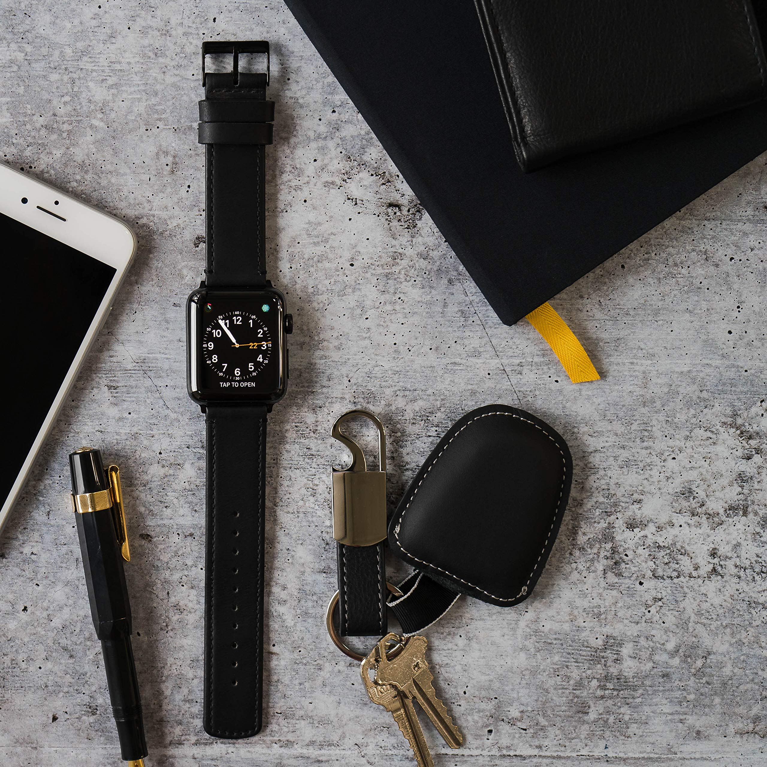 42Mm/44Mm/45Mm/49Mm Black   Barton Top Grain Leather Watch Bands Compatible With All Apple Watch Models   Black Hardware