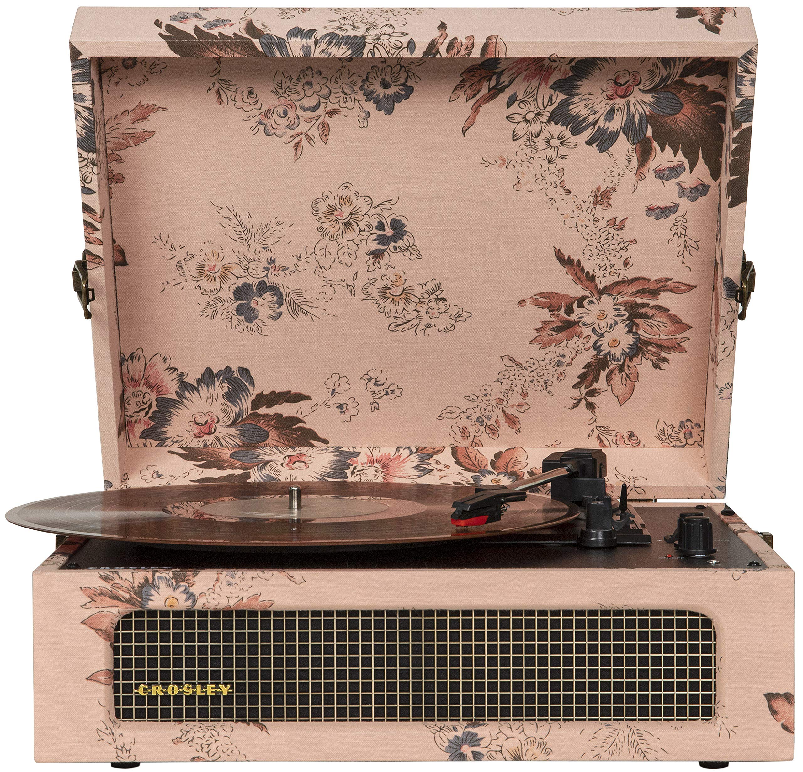Crosley CR8017A-FL Voyager Vintage Portable Vinyl Record Player Turntable with Bluetooth Receiver and Built-in Speakers, Floral