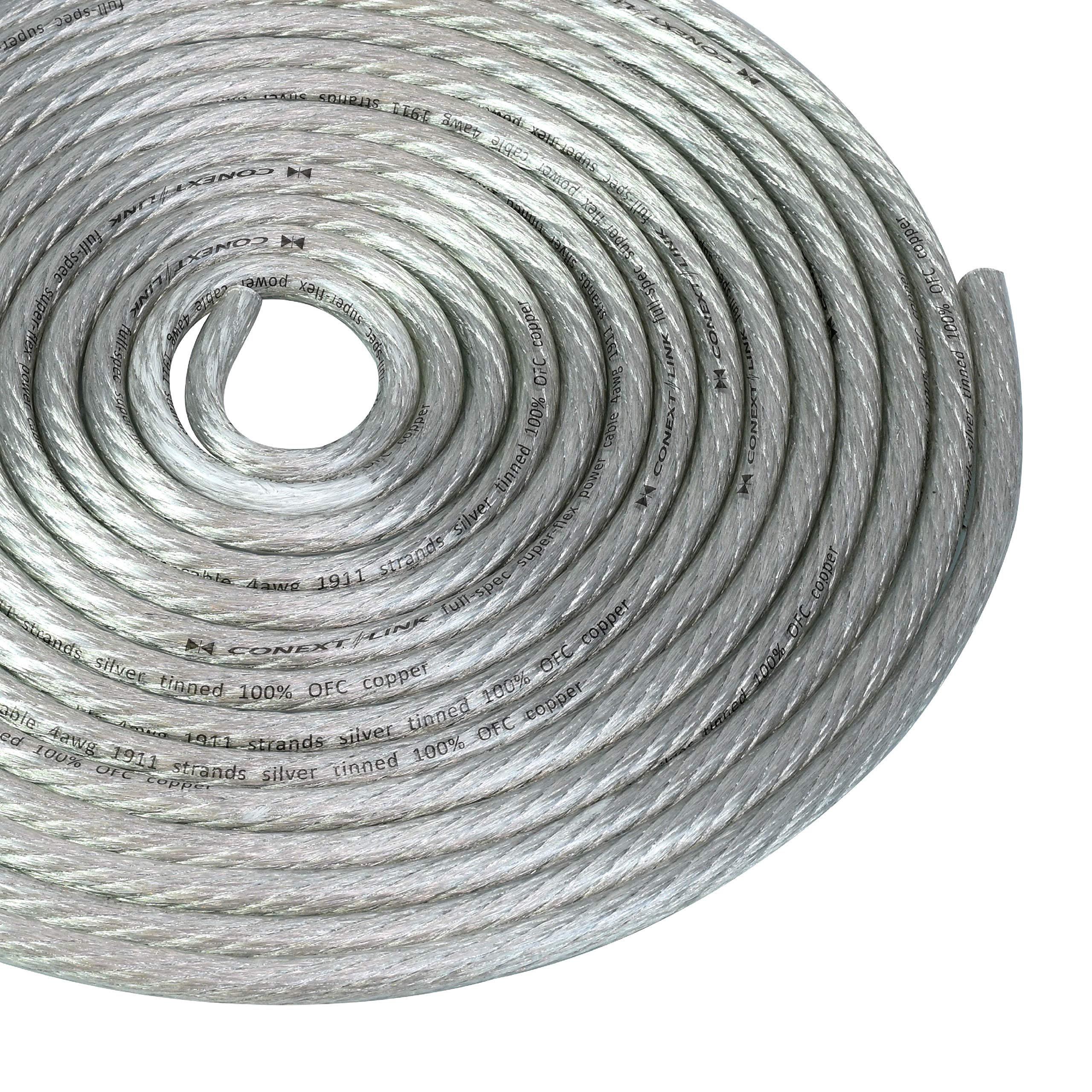 Conext Link 25 Ft 4 Awg Ga Full Gauge Battery Power Cable Ground Wire Clear Silver Ofc Copper
