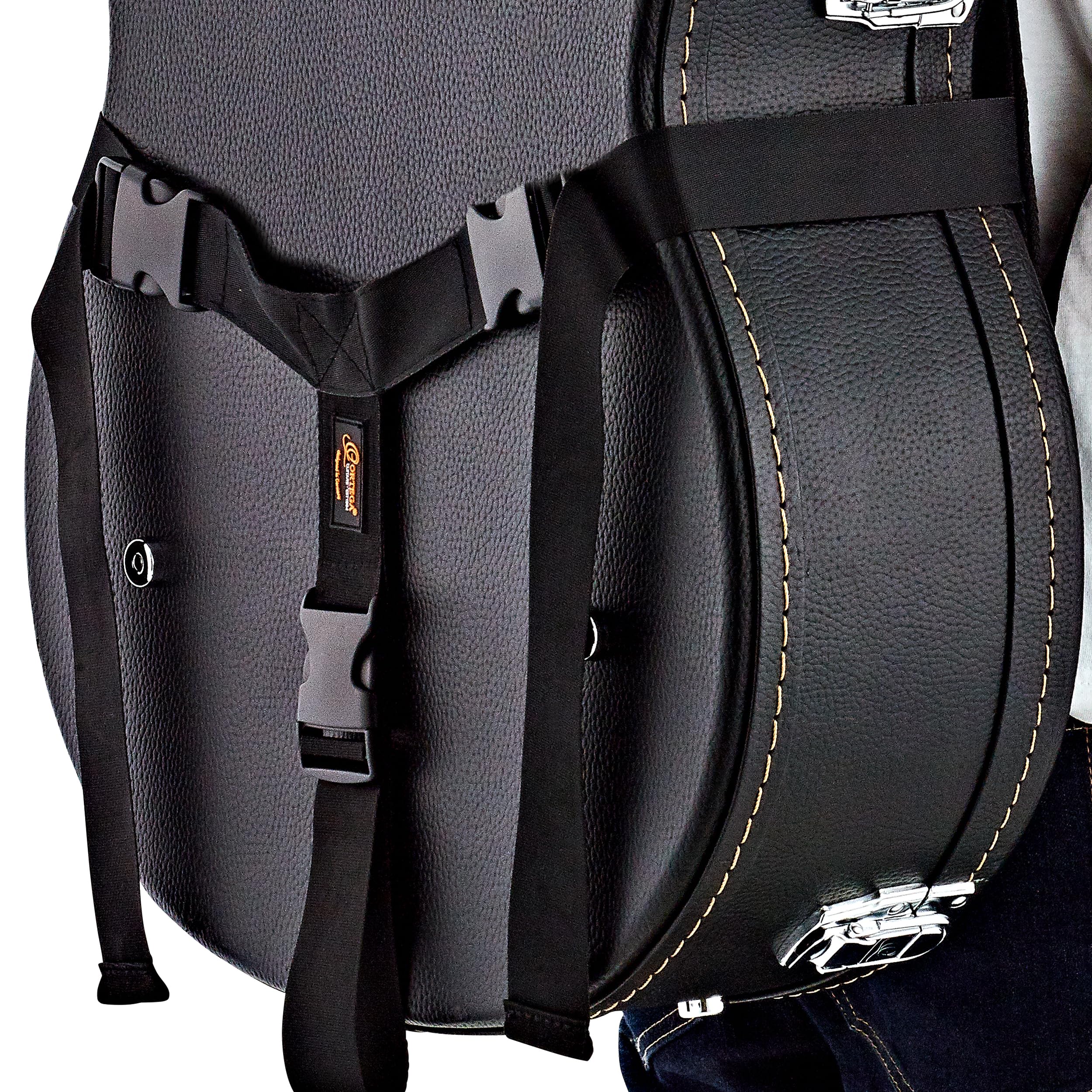 Ortega Guitars Hardshell Case Deluxe Backpack Straps W/Ergonomic Back Cushion Carry Your Hardcase Like A Gig Bag Black (Obps Dlx