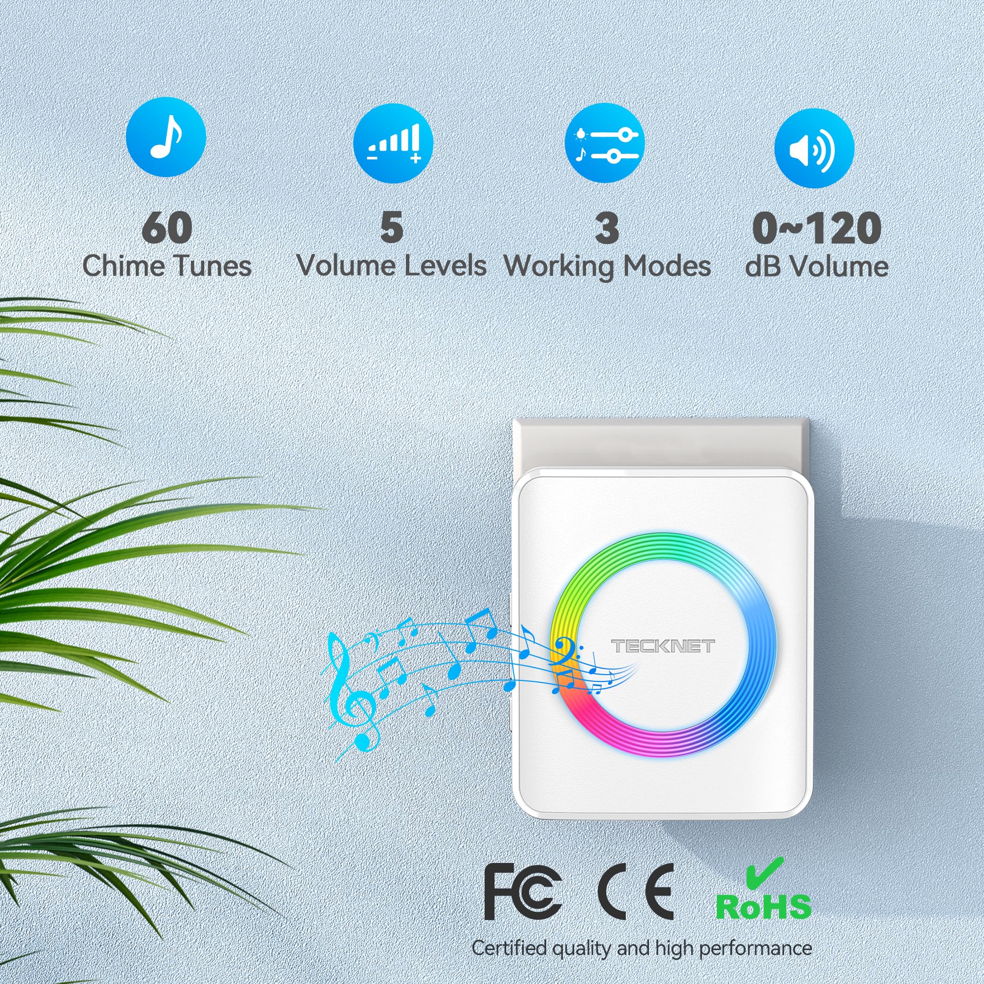 Tecknet Wireless Doorbells For Home, Ip65 Waterproof Door Bell 1300Ft Range, 0 120Db Classroom Doorbell Kits With 60 Chimes & 5