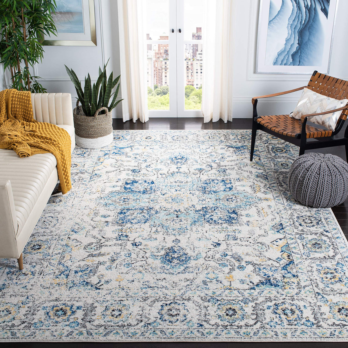 Safavieh Madison Collection 12 X 15 Turquoiseivory Mad603K Oriental Snowflake Medallion Distressed Non Shedding Living Room Bedr