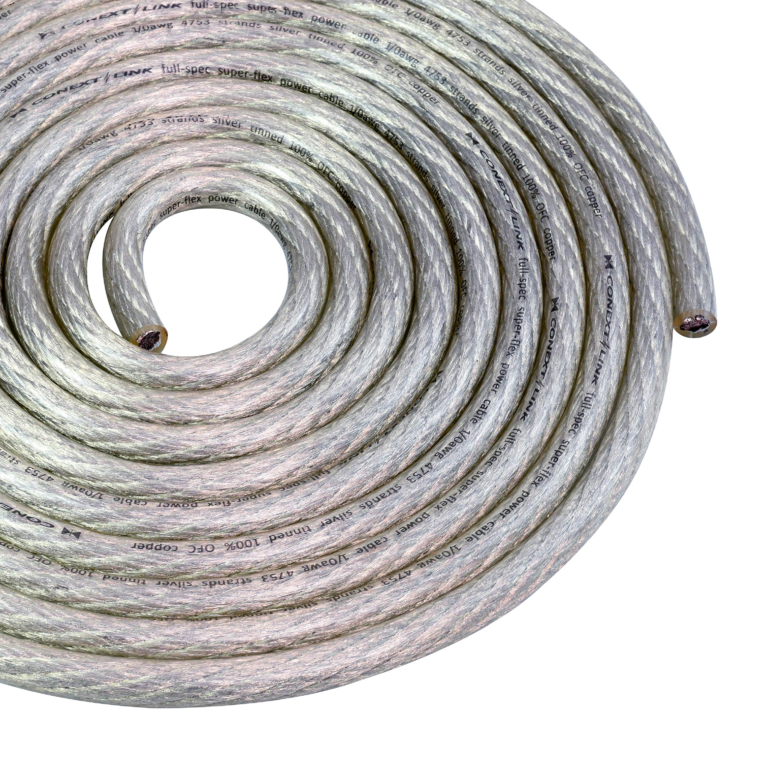 Conext Link 25Ft Full 1/0 Gauge Awg Power Cable Wire Tinned Ofc Copper Ground Clear Silver (10048)