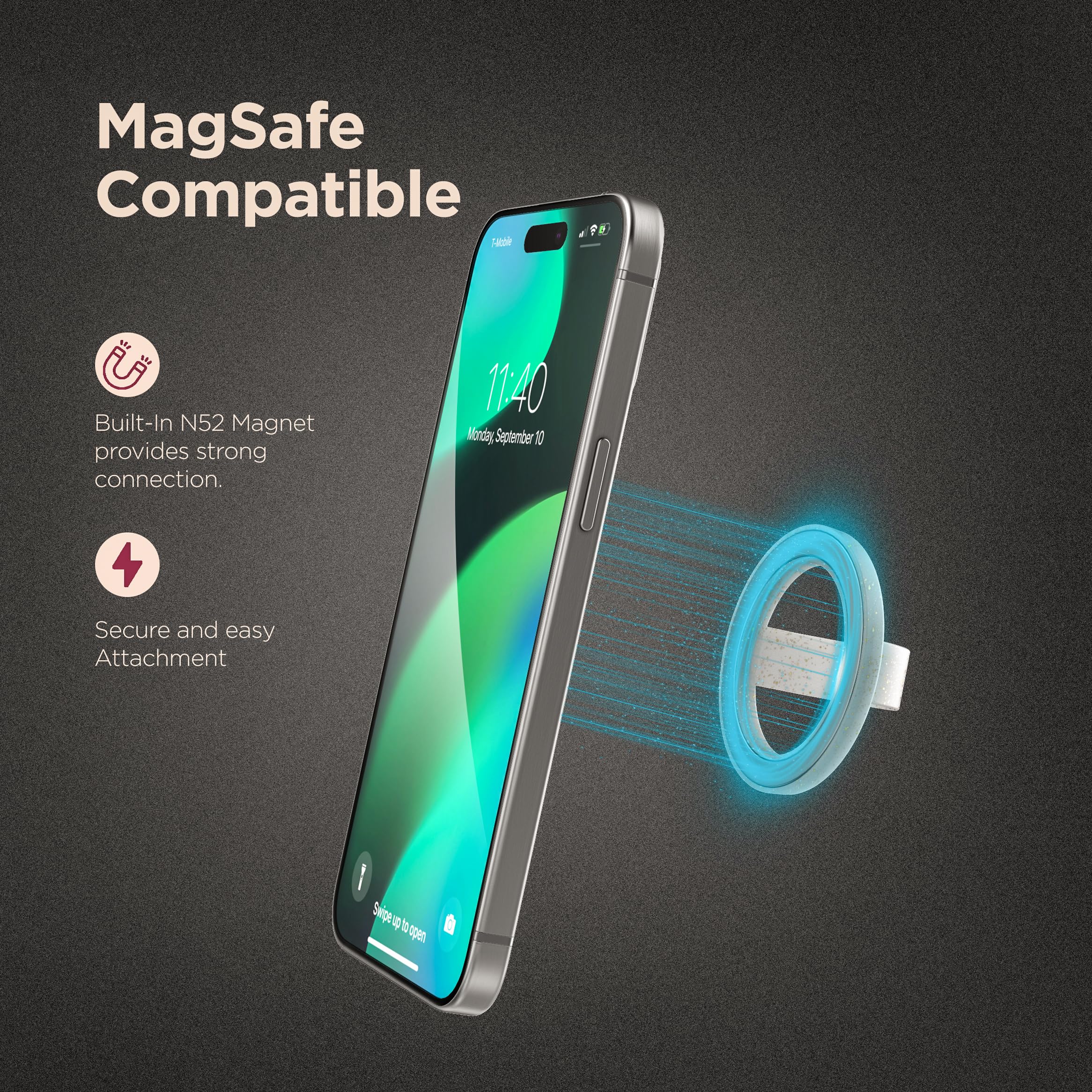 Encased Magnetic Phone Grip Holder (Compatible With Magsafe) Thin Silicone Finger Loop Ring For Iphone (Glitter)