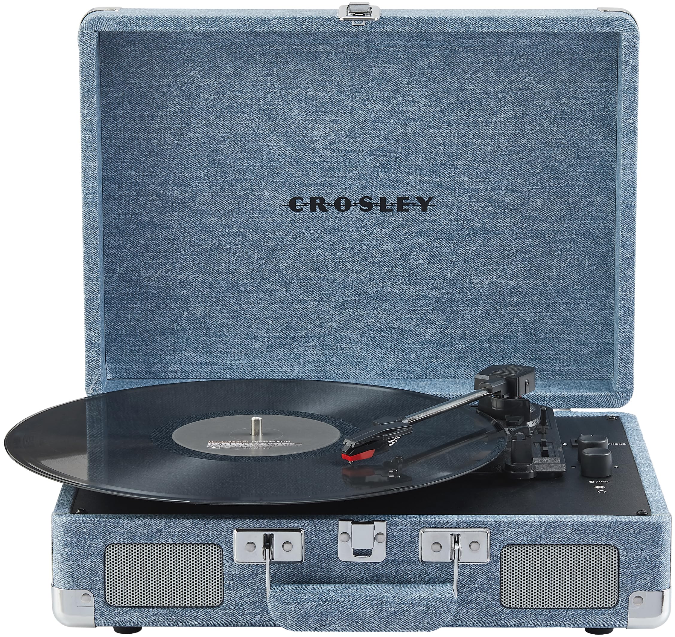 Crosley CR8005F-WD Cruiser Plus Vintage 3-Speed Bluetooth in/Out Suitcase Vinyl Record Player Turntable with Built-in Speakers, 