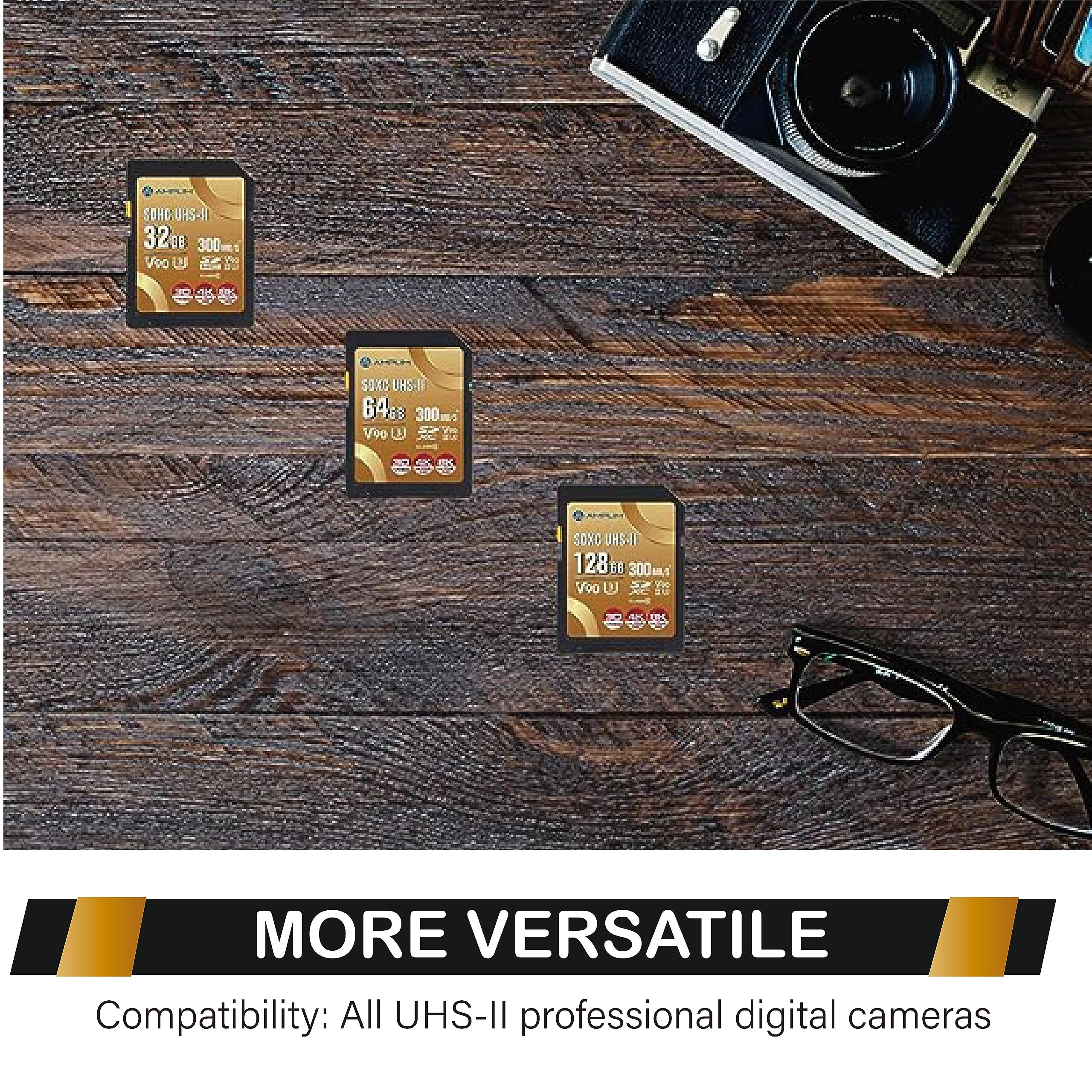 Amplim 128Gb V90 Uhs Ii Sd Sdxc Card, 300Mb/S 2000X Read/Write Lightning Speed Performance, Extreme Read, U3 Secure Digital Memory Storage For Professional Photographer And Videographer