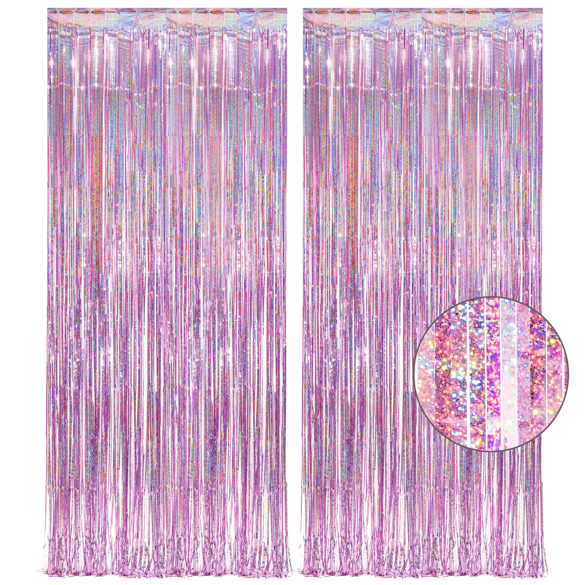 Pink Tinsel Curtain Party Backdrop   Greatril Glitter Foil Fringe Curtain Lilac Pink Party Decor Streamers For Birthday Girl Pri