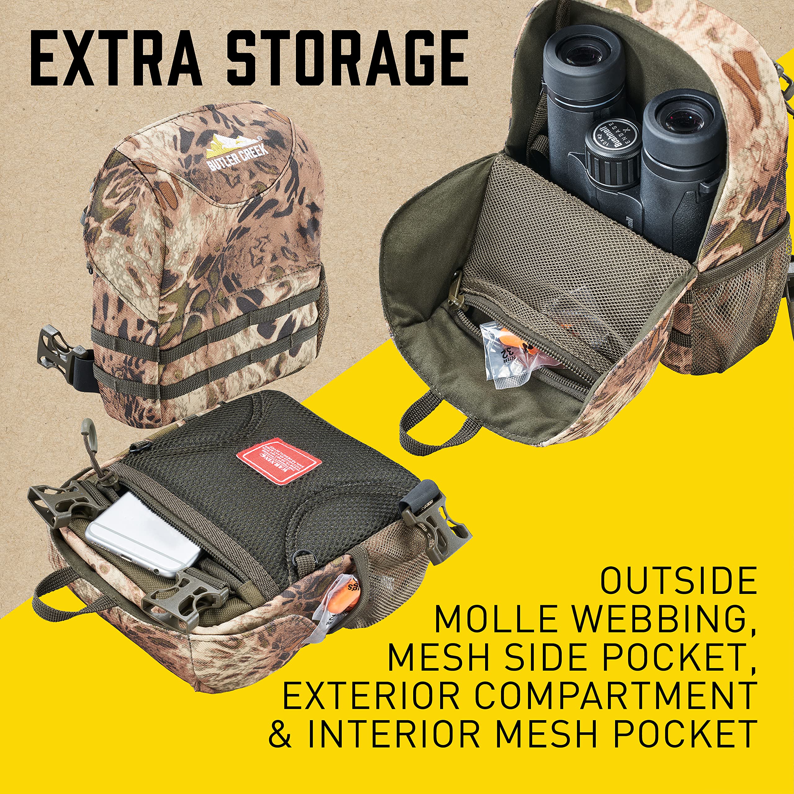 Butler Creek Featherlight Bino Caddy (Large (10X42))_16130, Magnetic Lid, Phone Storage Pocket, Webbing For Accessories