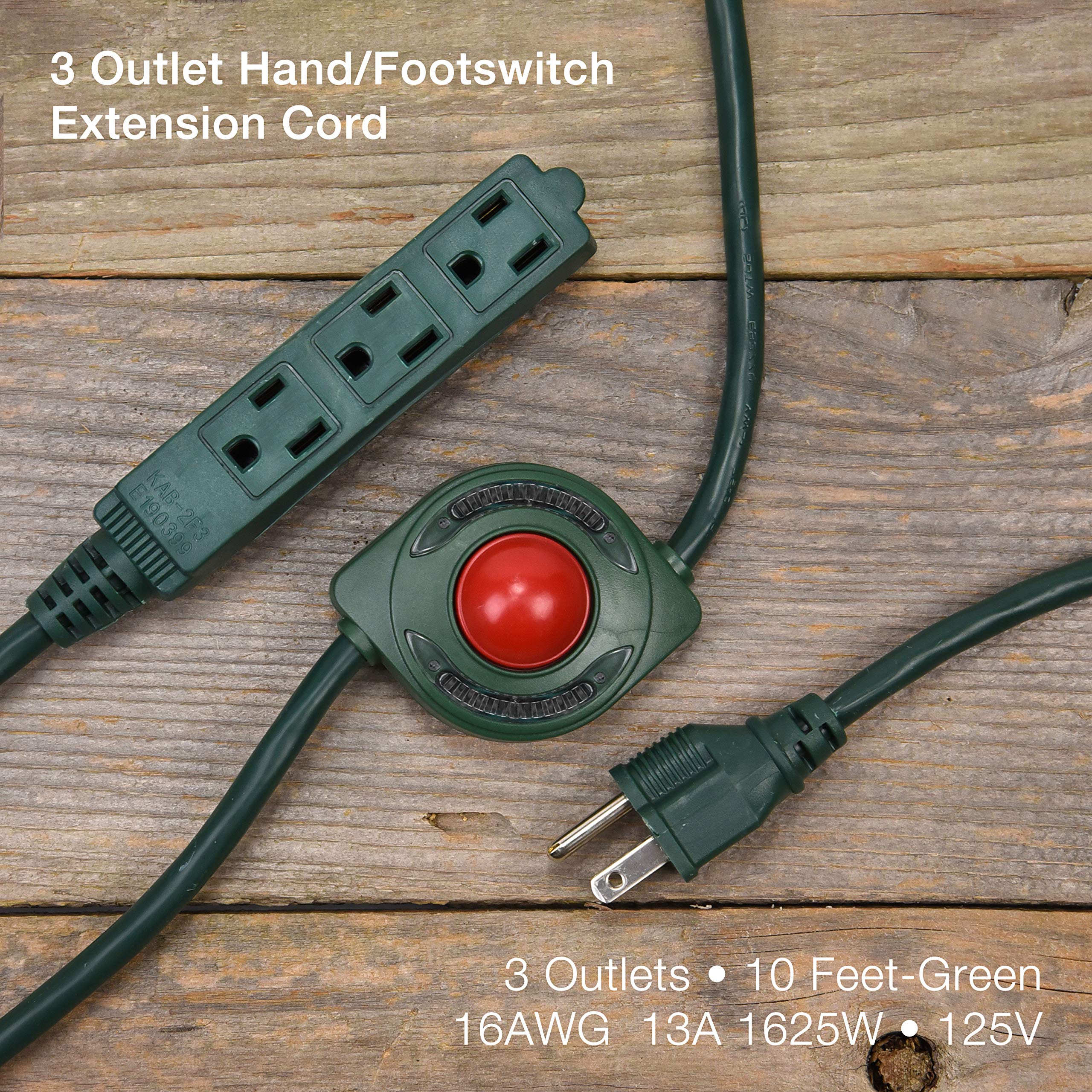 Electes 8 Feet 3 Grounded Outlets Extension Cord With Hand/Foot Switch And Light Indicator, 16/3, Green, Ul Listed (3)