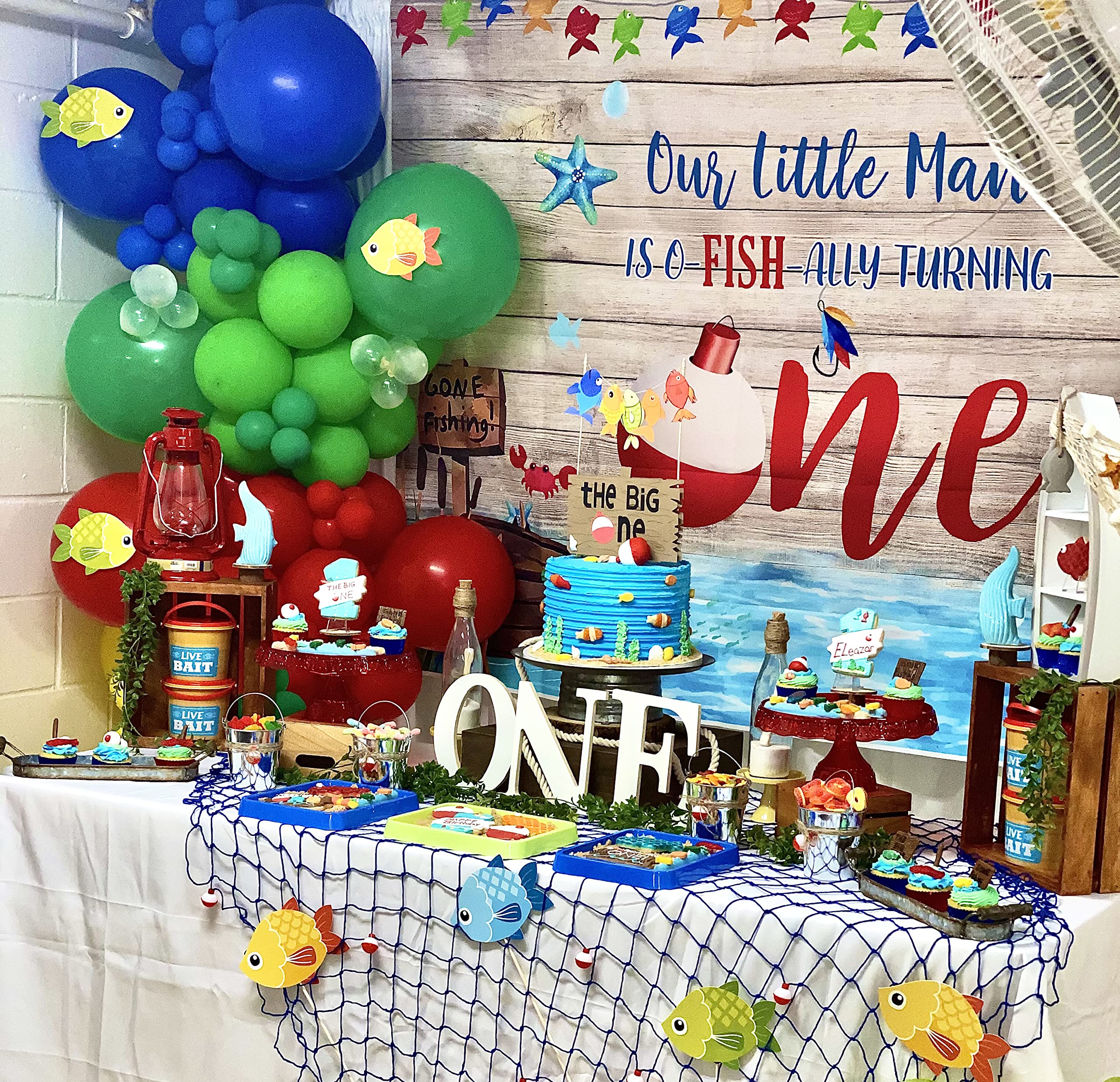 Mocsicka Gone Fishing Birthday Party Backdrop O Fish Ally 1St Birthday Party Decoration For Boy Rustic Wooden Cake Smash Photogr