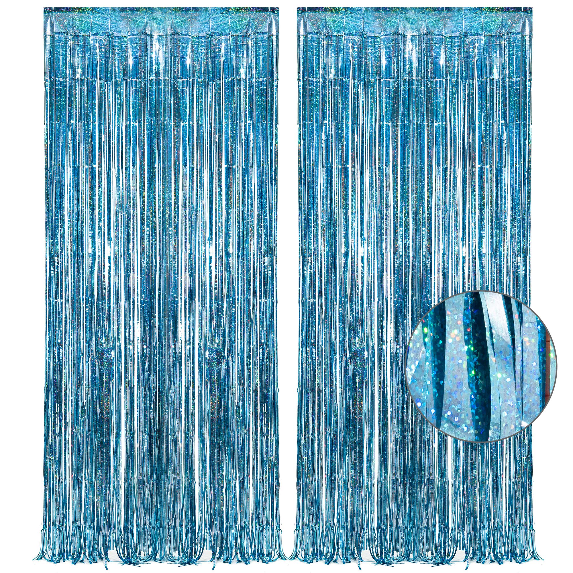 Blue Tinsel Curtain Party Backdrop   Greatril Foil Curtain Party Photo Streamers Backdrop For Frozen/Mermaid/Under Sea/Baby Part