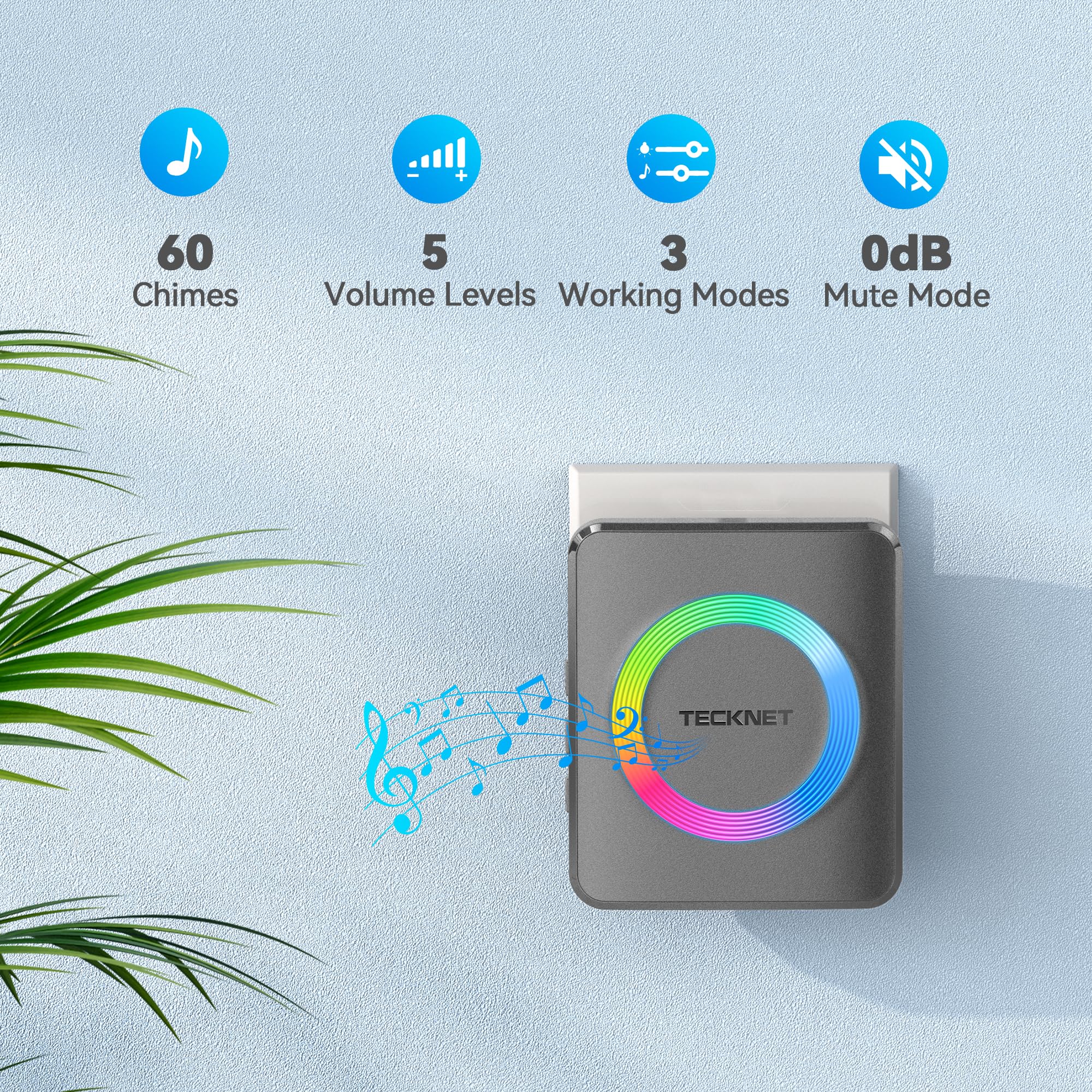 Tecknet Wireless Doorbells For Home With 2 Plug In Receivers, Ip65 Waterproof 2000Ft 120Db Door Bell Ringer Wireless For Classro
