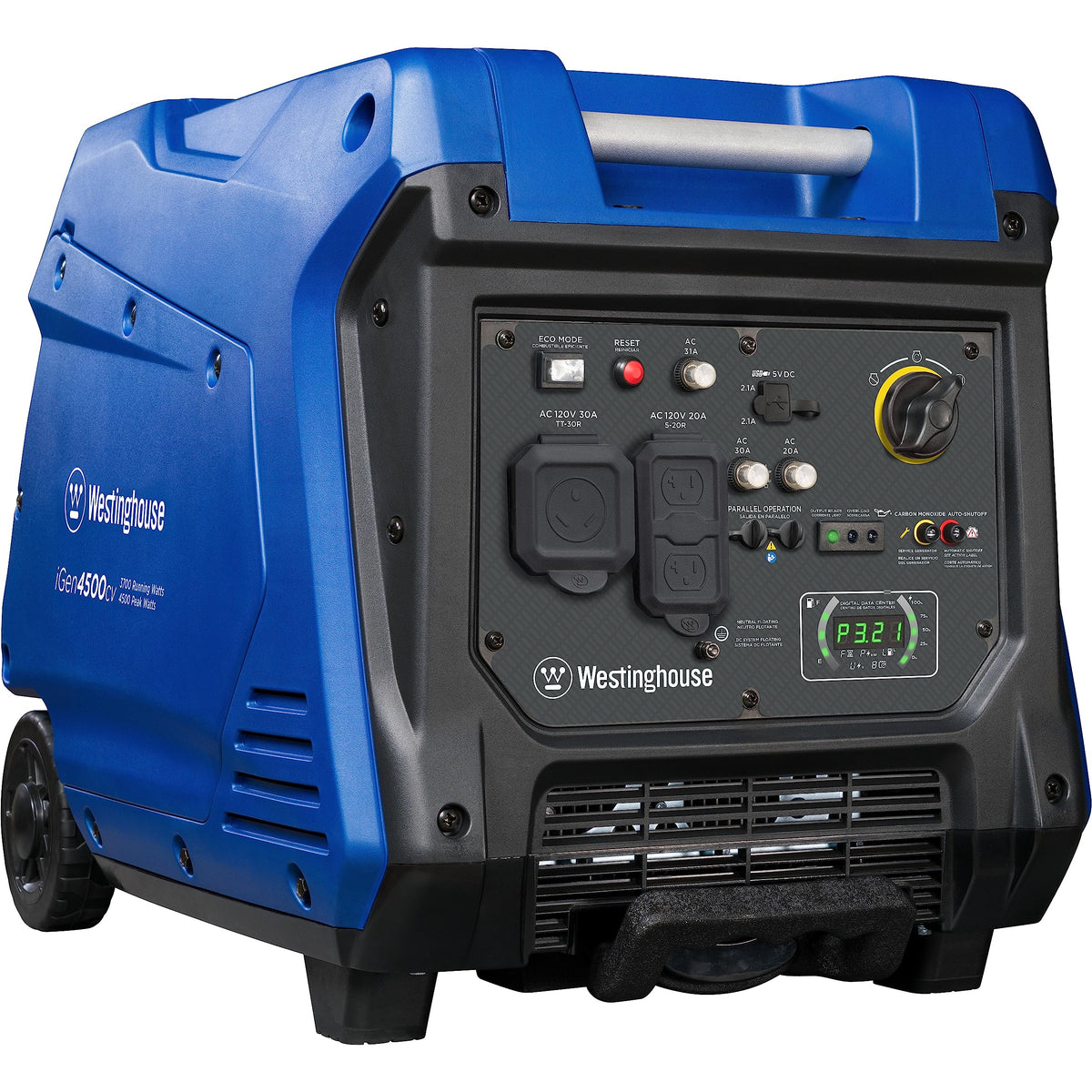 Westinghouse Outdoor Power Equipment 4500 Peak Watt Super Quiet Portable Inverter Generator, Wheel & Handle Kit, Rv Ready 30A Ou