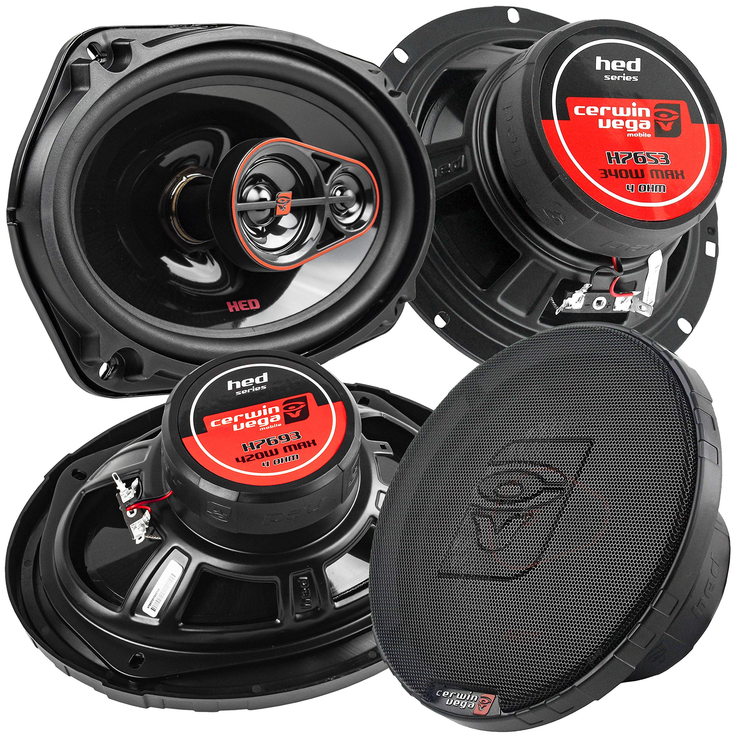 Cerwin Vega 6.5'' And 6X9 3 Way Coaxial Speakers 4 Ohm Hed Series H7653 H7693 Combo Pack