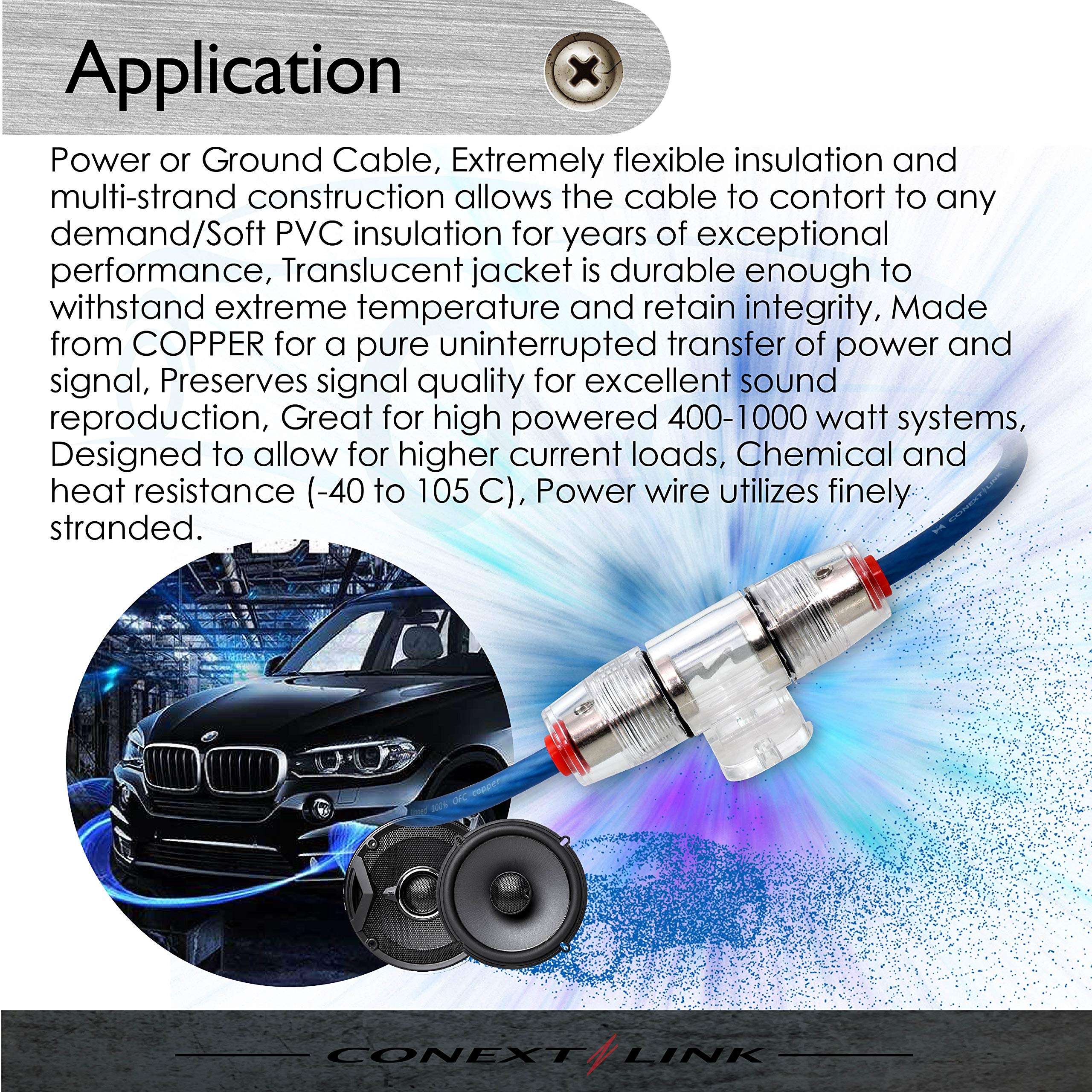 Conext Link 25 Ft 10 Awg Frost Blue Ofc Copper Vehicle Amplifier Battery Wire