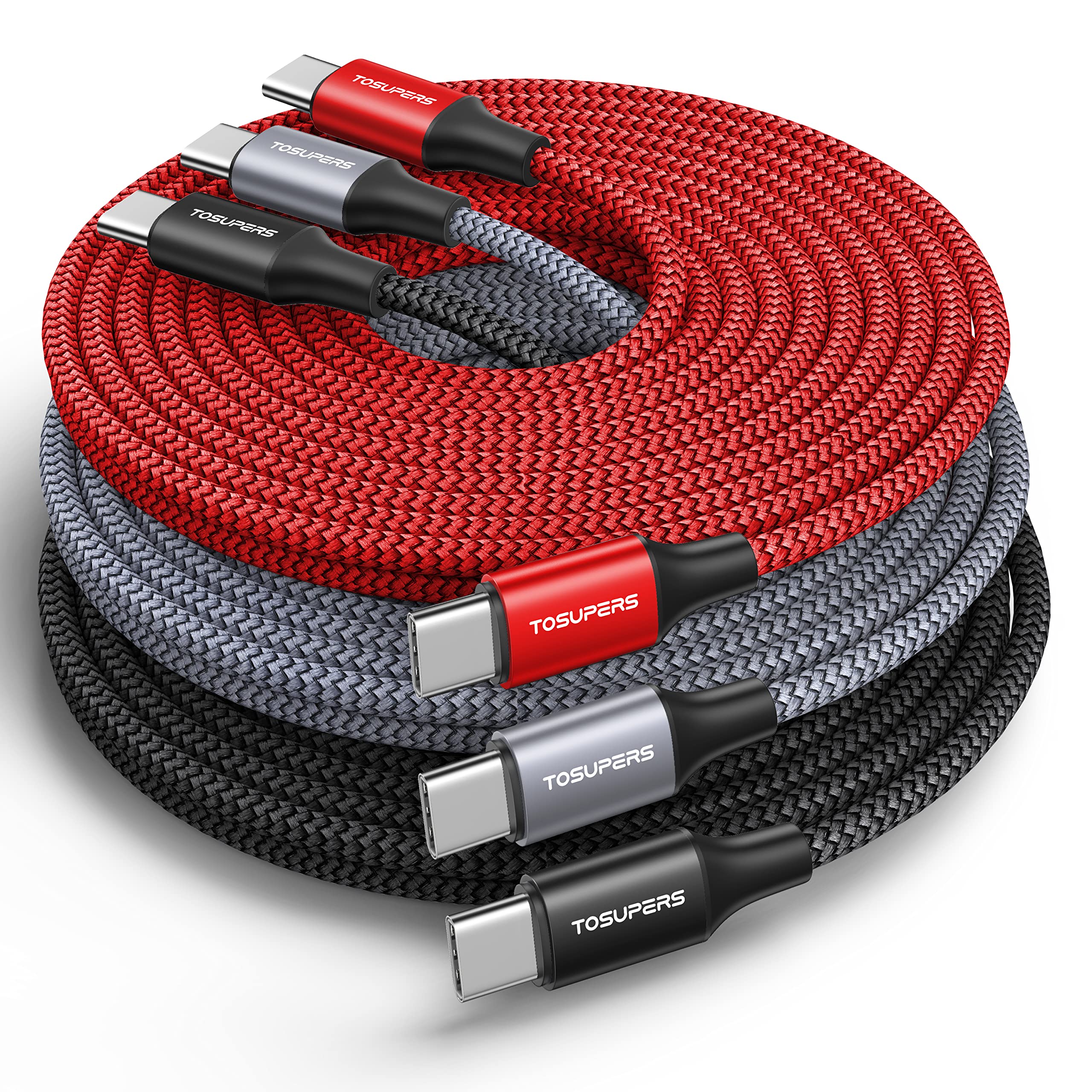 Tosupers 10Ft, 3 Pack Usb C To Usb C Cable Fast Charging 60W, Pd Type C Charger Cord For Samsung Galaxy S24 S23 S22 Ultra Flip,