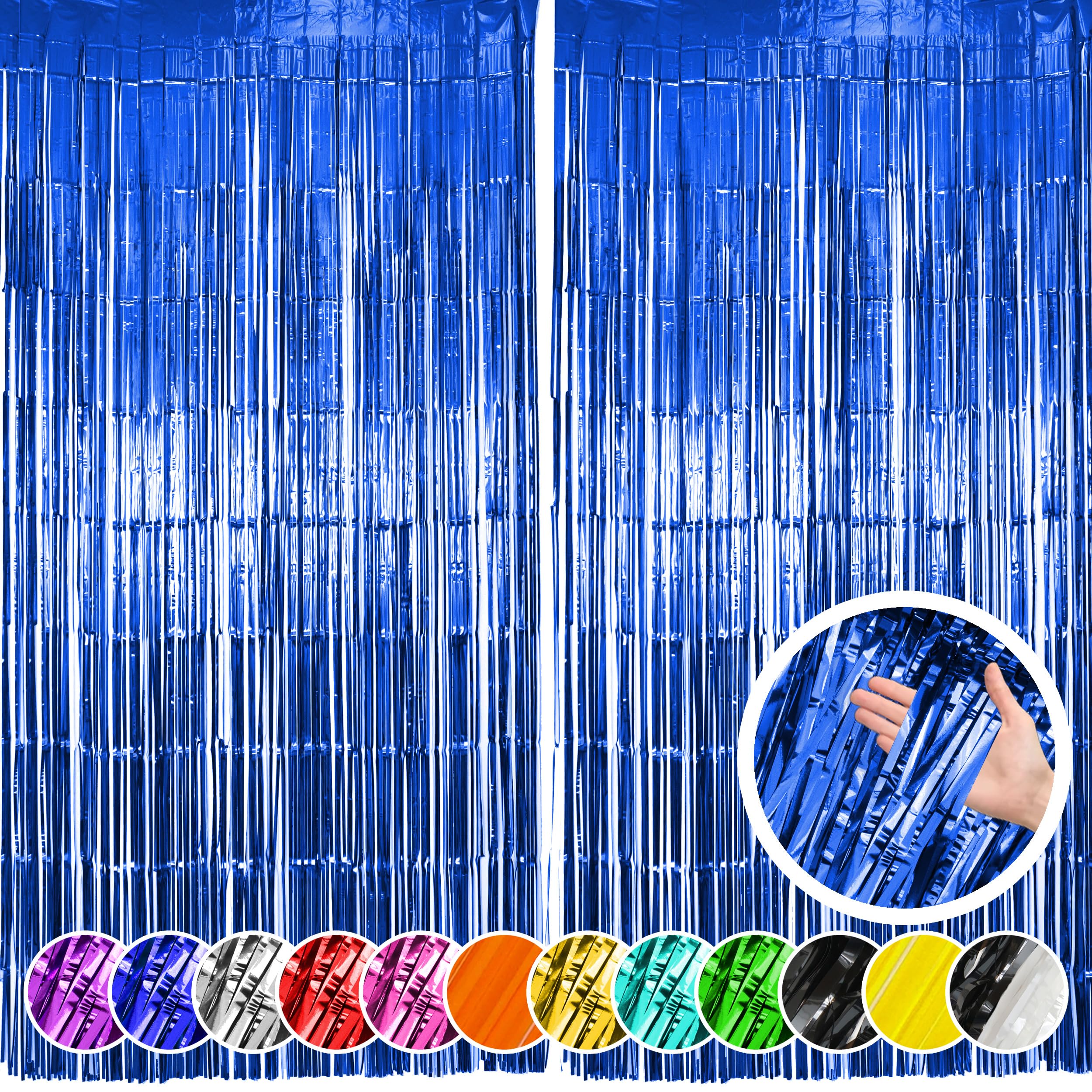 2 Pack Blue Fringe Backdrop Curtains, Blue Streamers Party Backdrop, Baby Shower Decorations, Party Decorations Supplies For Bir