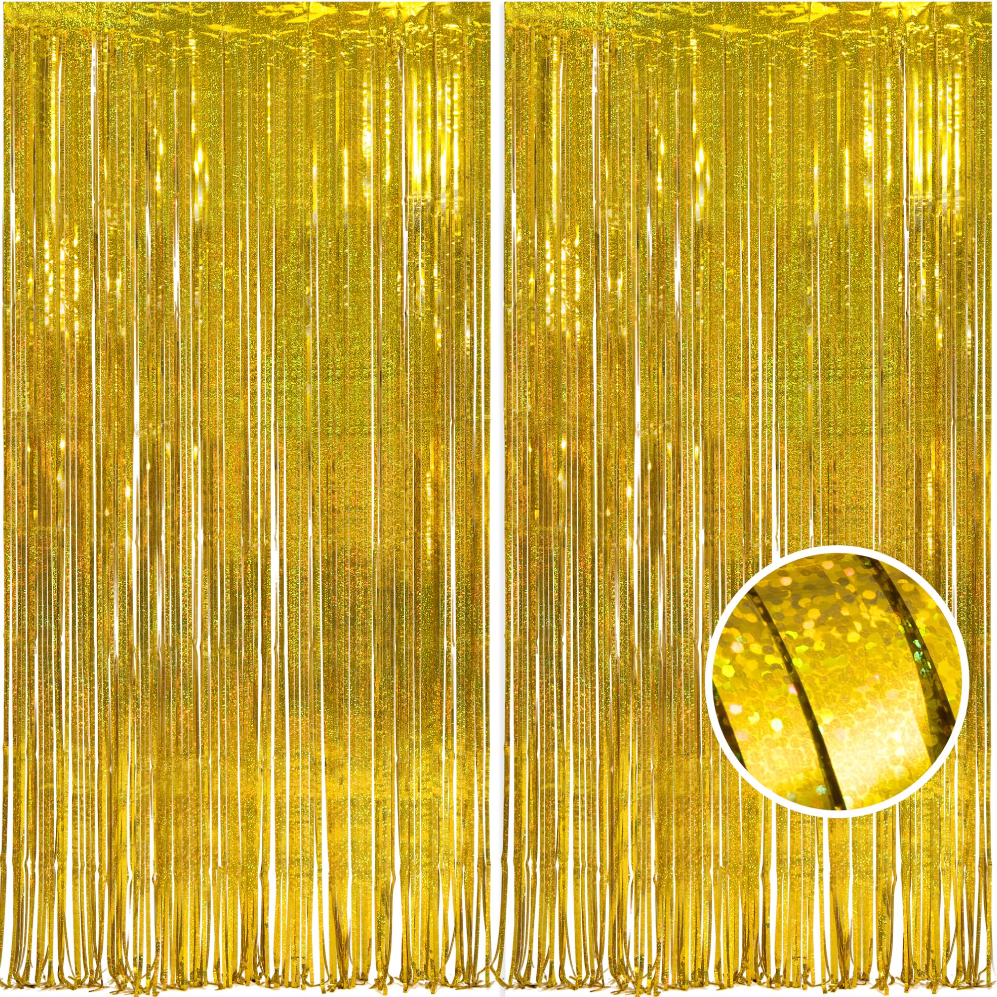 Malanku 2 Pack Gold Fringe Curtain Backdrop Party Decorations   3.3 X 8.2Ft Gold Foil Curtain Tinsel Backdrop Photo Backdrops Fo