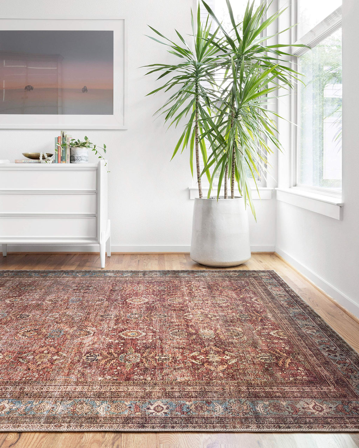 Loloi Layla Collection, Lay 01, Brick/Blue, 2' 3'' X 3' 9'', 13'' Thick, Accent Rug, Soft, Durable, Vintage Inspired, Distressed