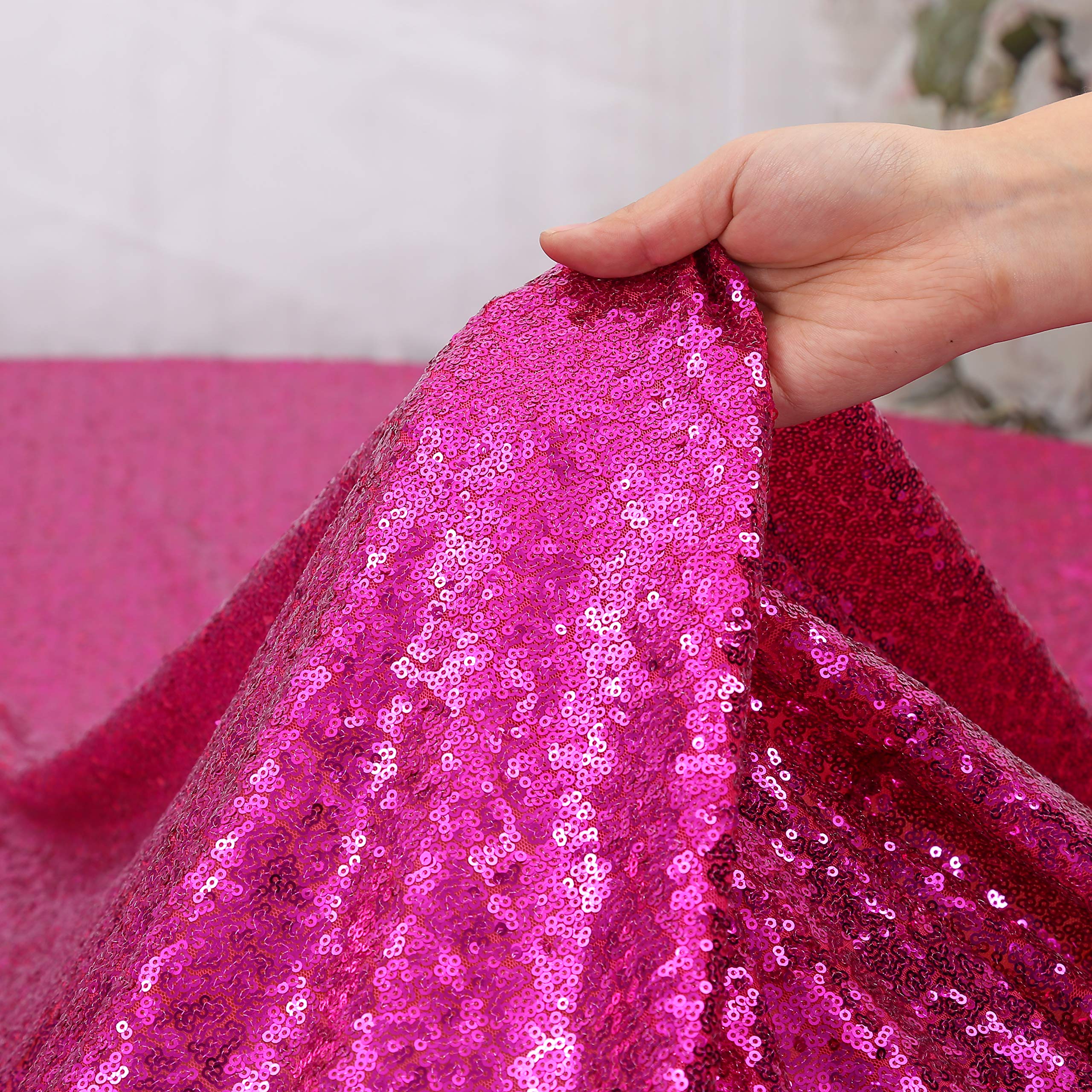 Poise3Ehome Hot Pink Sequin Backdrop Curtain, 2 Panels Hot Pink Sequin Backdrop, 2Ftx8Ft Sequin Curtains For Party Wedding Seque