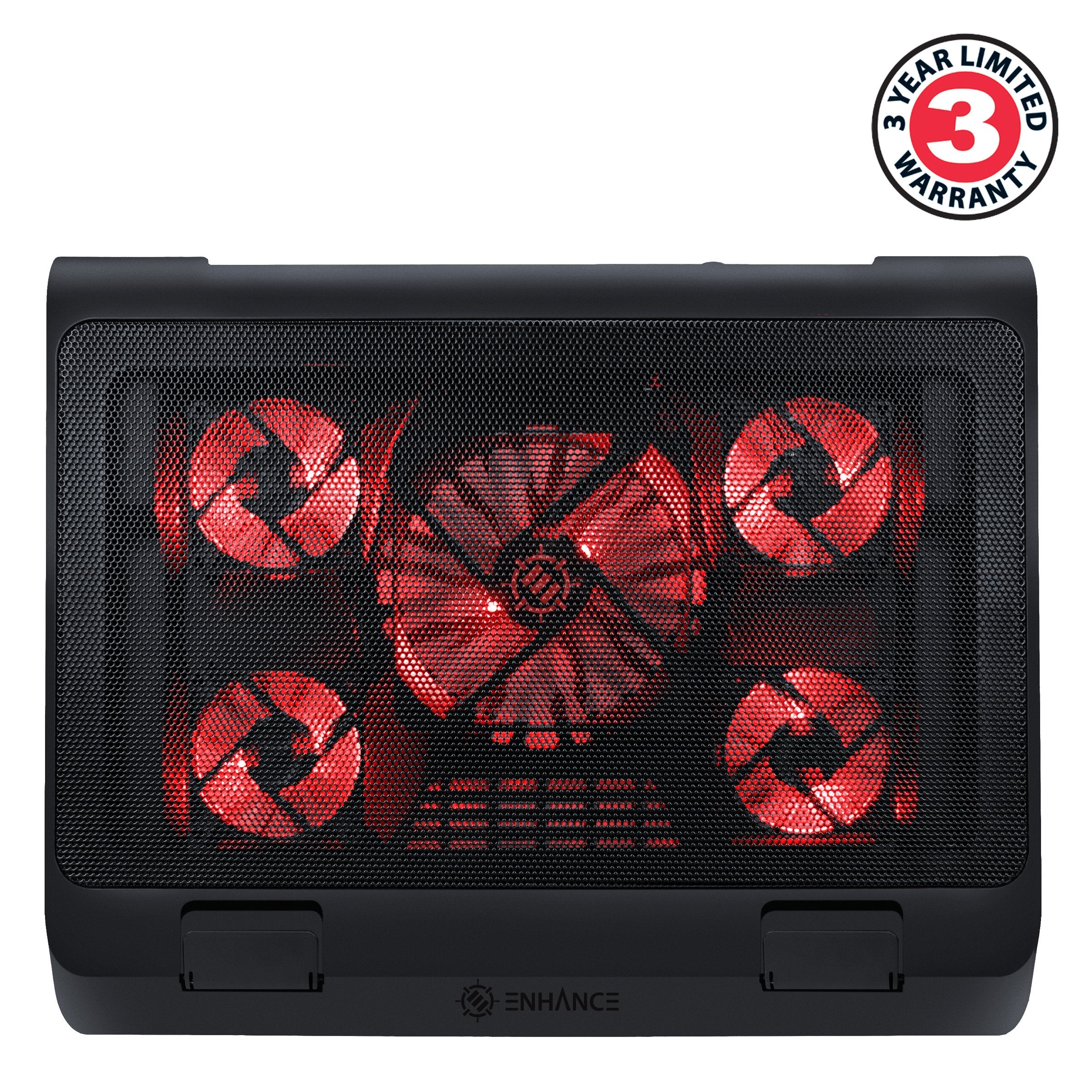 Enhance Gaming Cooling Pad, 5 Fans & Adjustable Height, Fits Up To 17 Inch Laptops, Red, Air Cooling Method, 3 Year Warranty