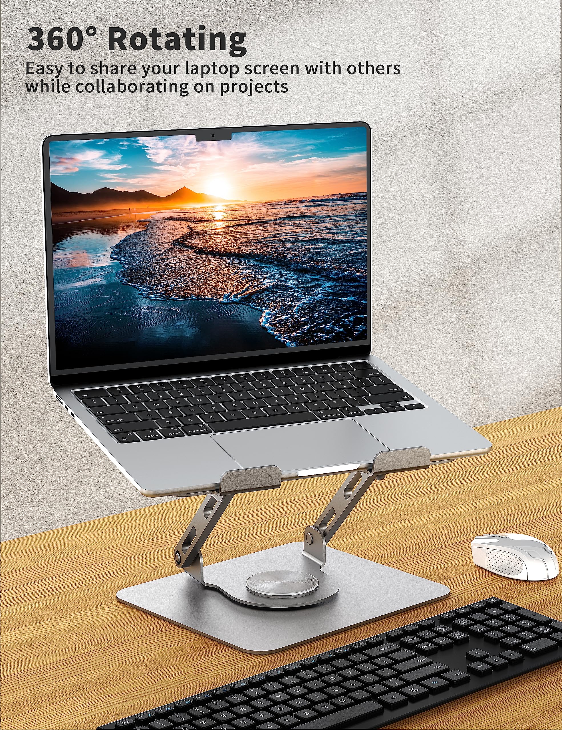 Soundance Laptop Stand With 360 Rotating Base, Ergonomic Computer Riser For Desk, Adjutable Height Muti Angle, Foldable Laptop M