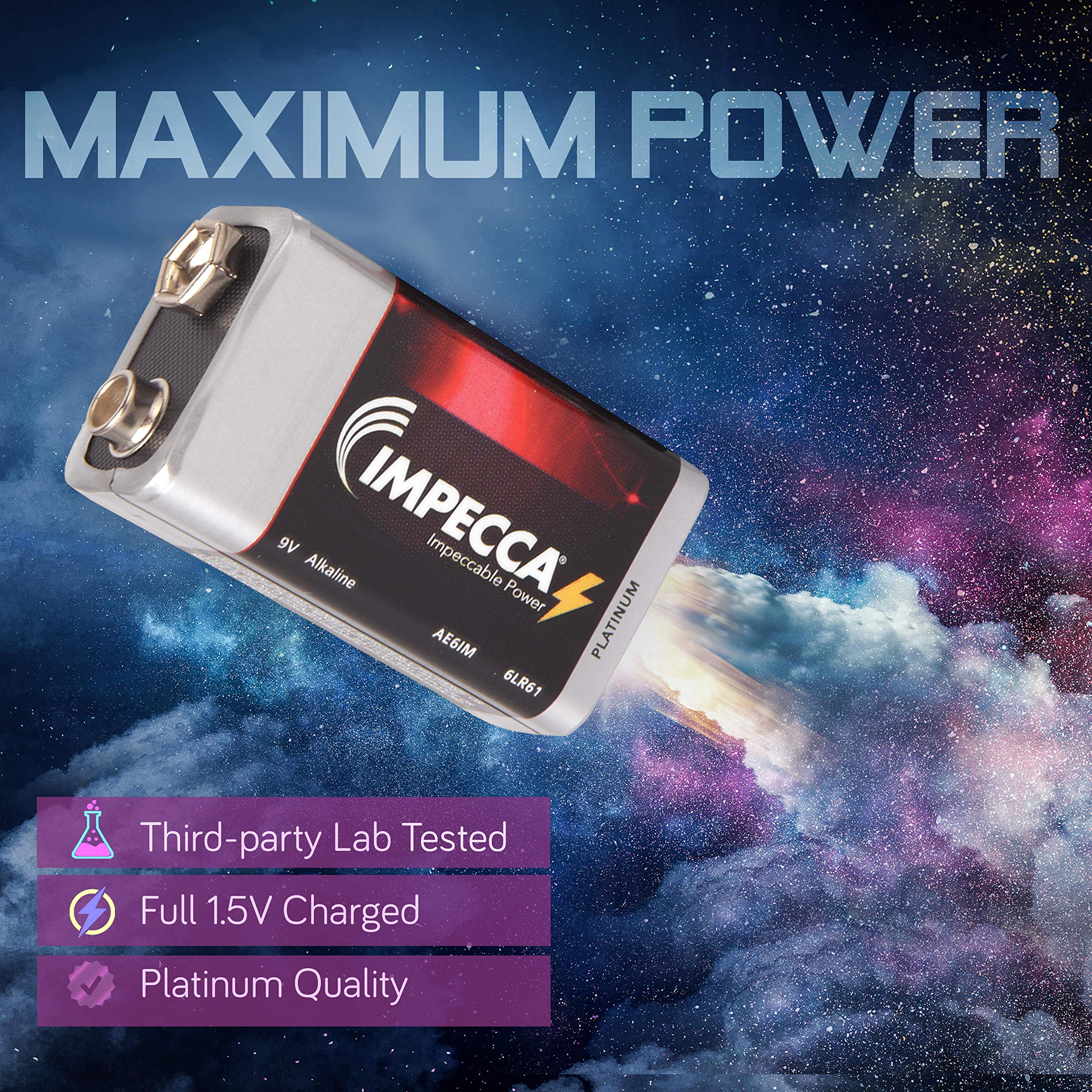 Impecca 9 Volt Batteries, Premium Alkaline (24 Pack) High Performance, Ultra Long Lasting, And Leak Resistant All Purpose 9V, 24