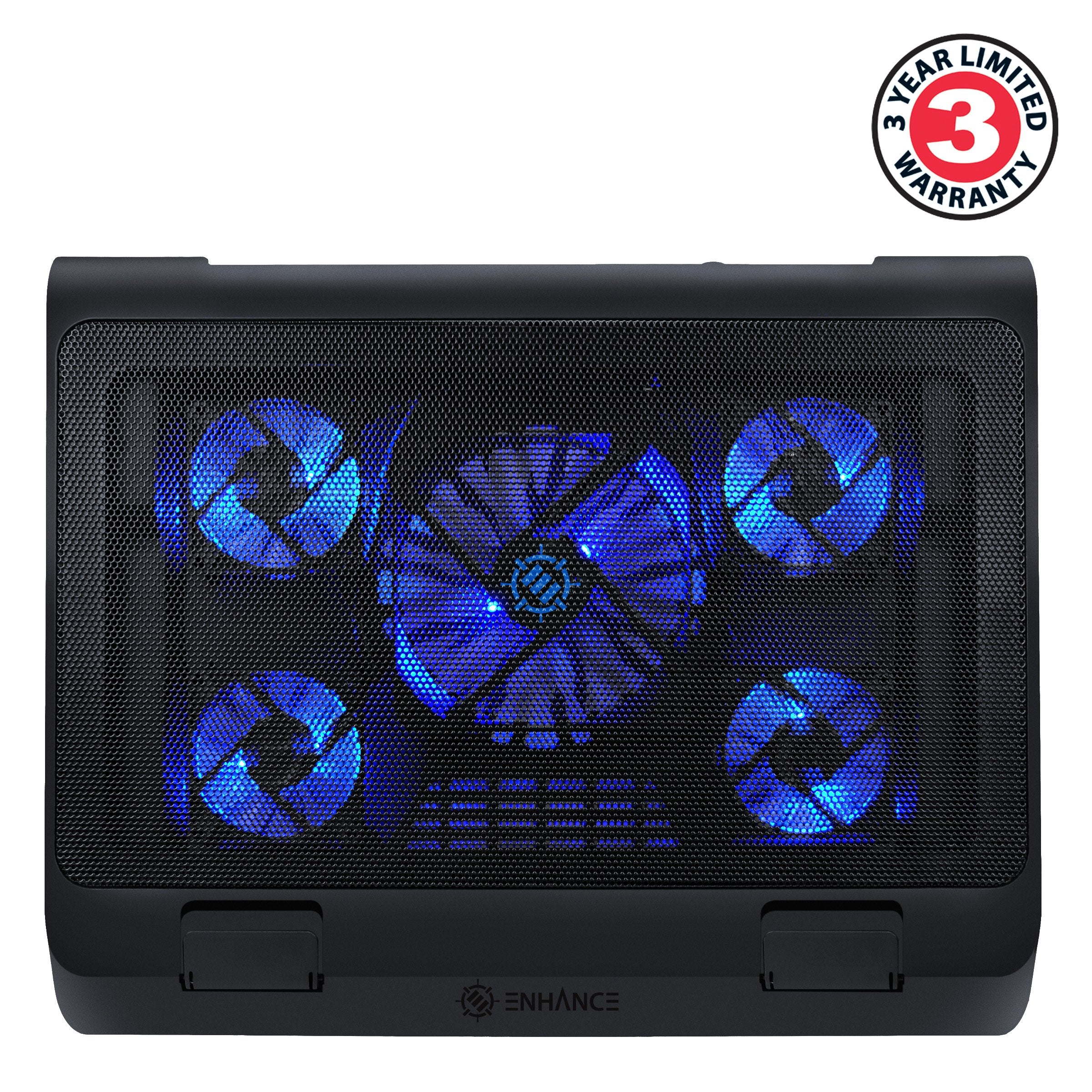 Enhance Laptop Cooling Pad, 5 Fans, Adjustable Height, Dual Usb For 17 Inch, Blue   Gx C1