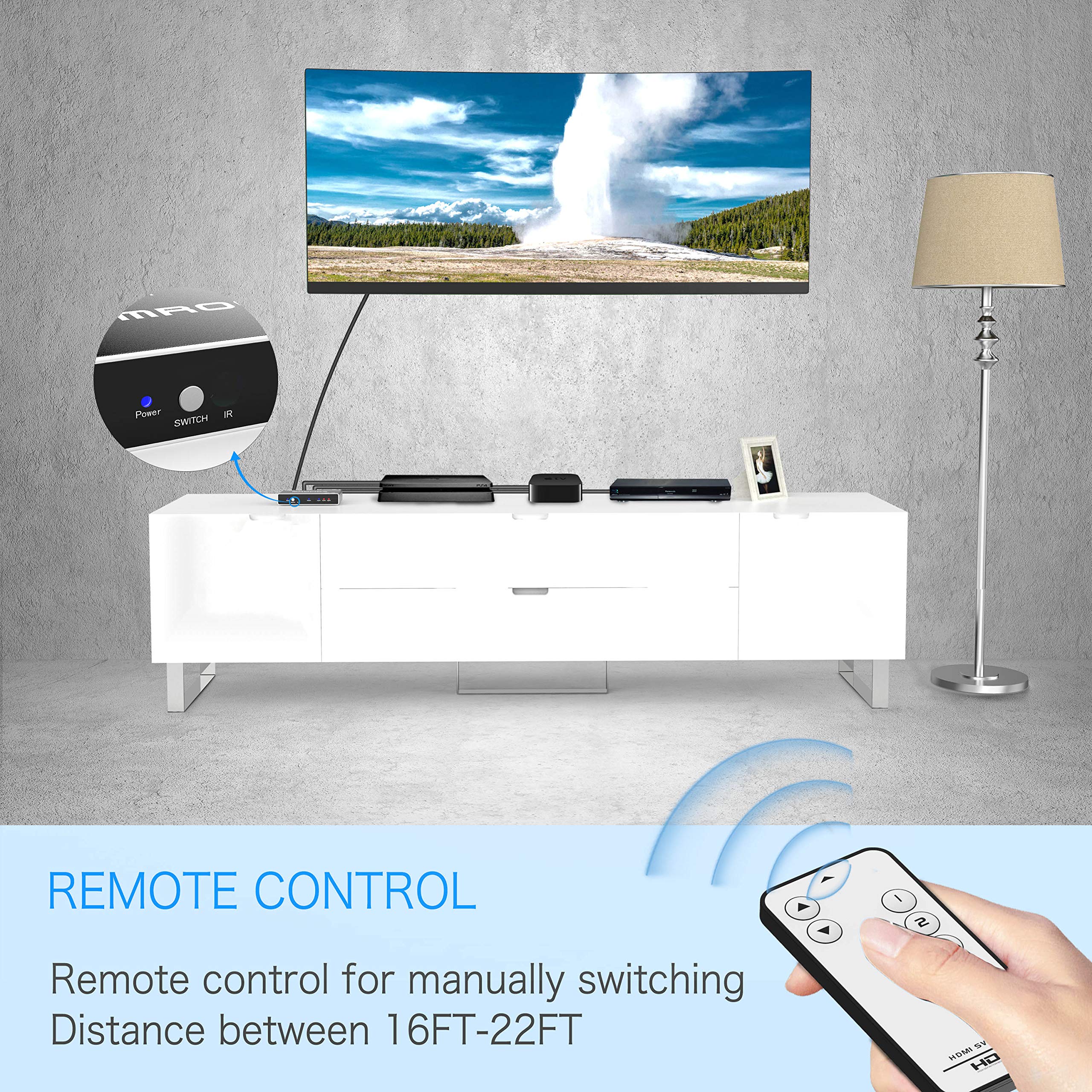 Hdmi Switch 3 In 1 Out 4K Hdmi Switcher Box With Remote. Hdmi Splitter 4K Hub. Support Ps4/ Xbox One/Fire Tv/Apple Tv/Sky Box/St