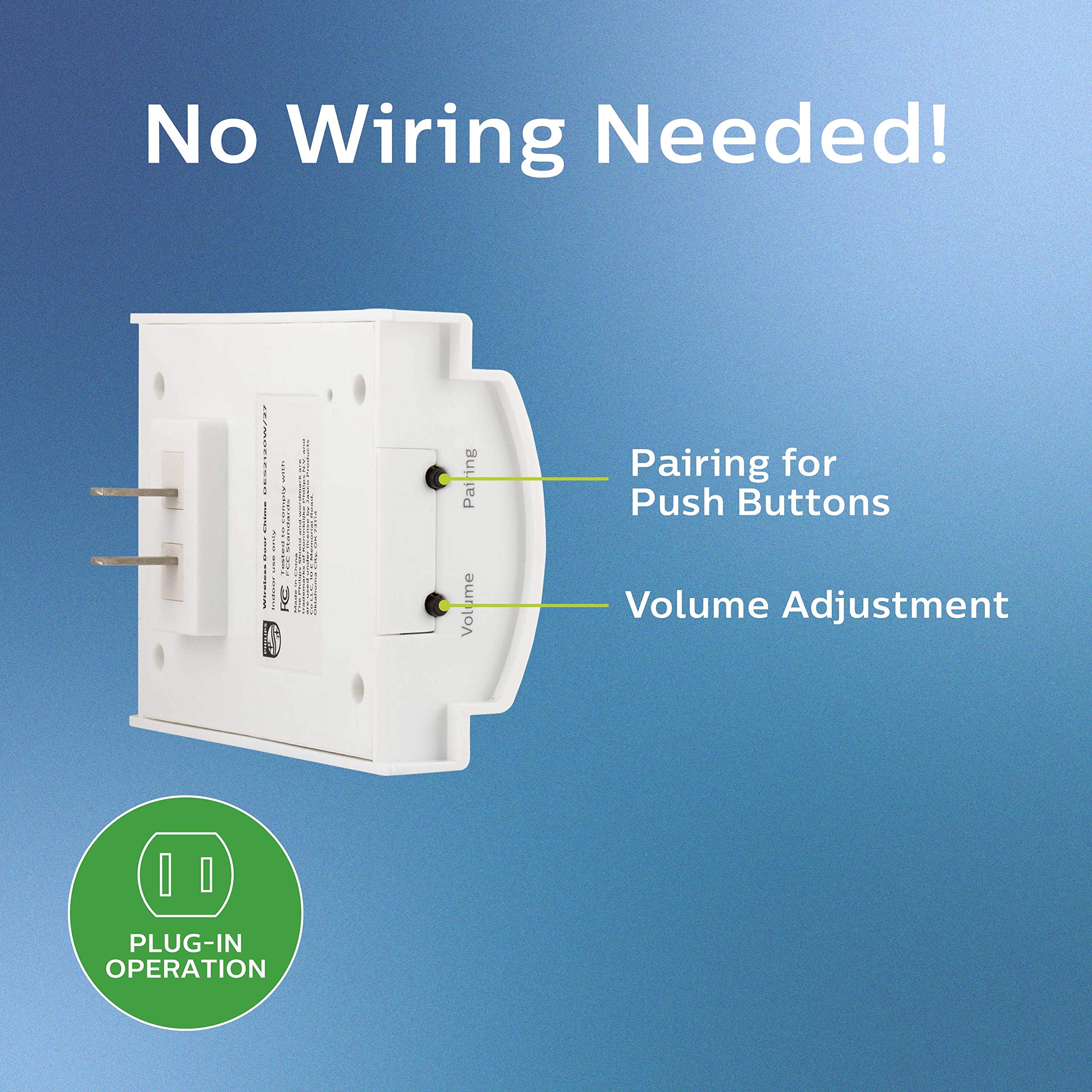 Philips Wireless Doorbell Kit, Plug In Reciever, 2 Push Buttons, 8 Melodies, 4 Volume Levels, 150 Ft Range, White, Des2280W/27