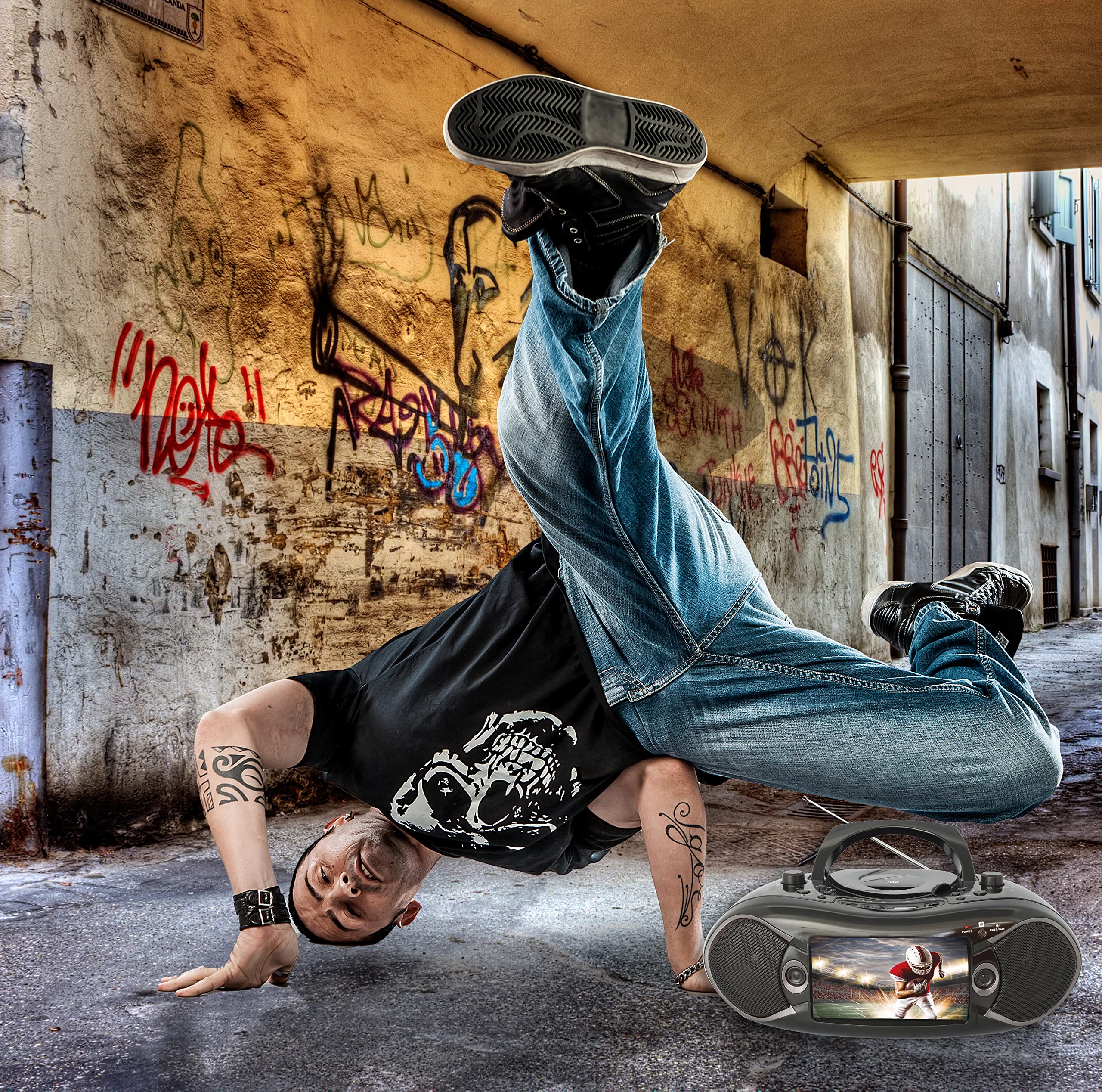 Naxa Electronics Ndl 287 7 Inch Lcd Screen Bluetooth Dvd Boombox And Tv, Supports Sd/Usb/Sdhc Memory Cards, Black