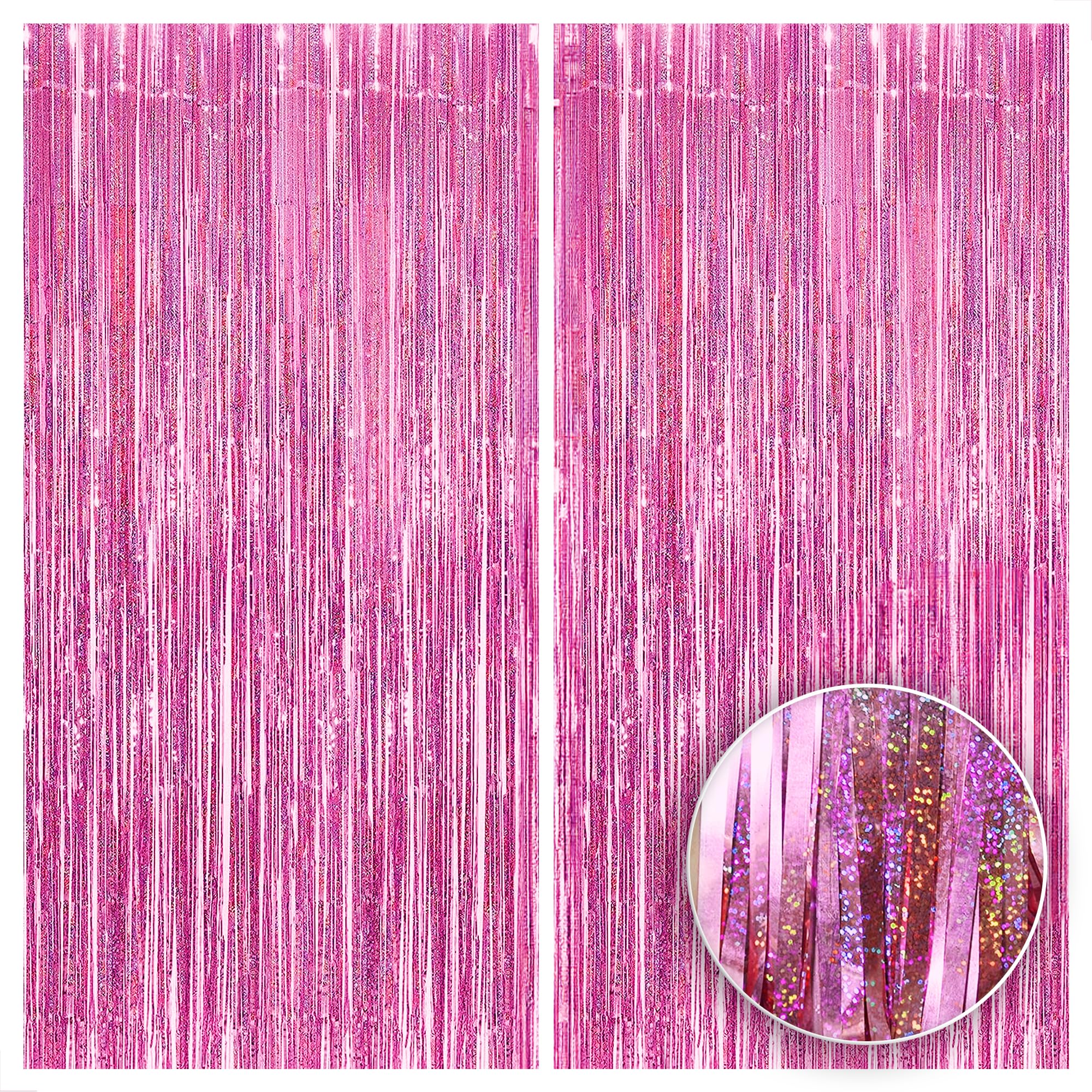 Katchon Iridescent Pink Backdrop Curtain   Xtralarge 3.2X8 Feet, Pack Of 2 | Pink Streamers For Pink Party Decorations | Pink Fr