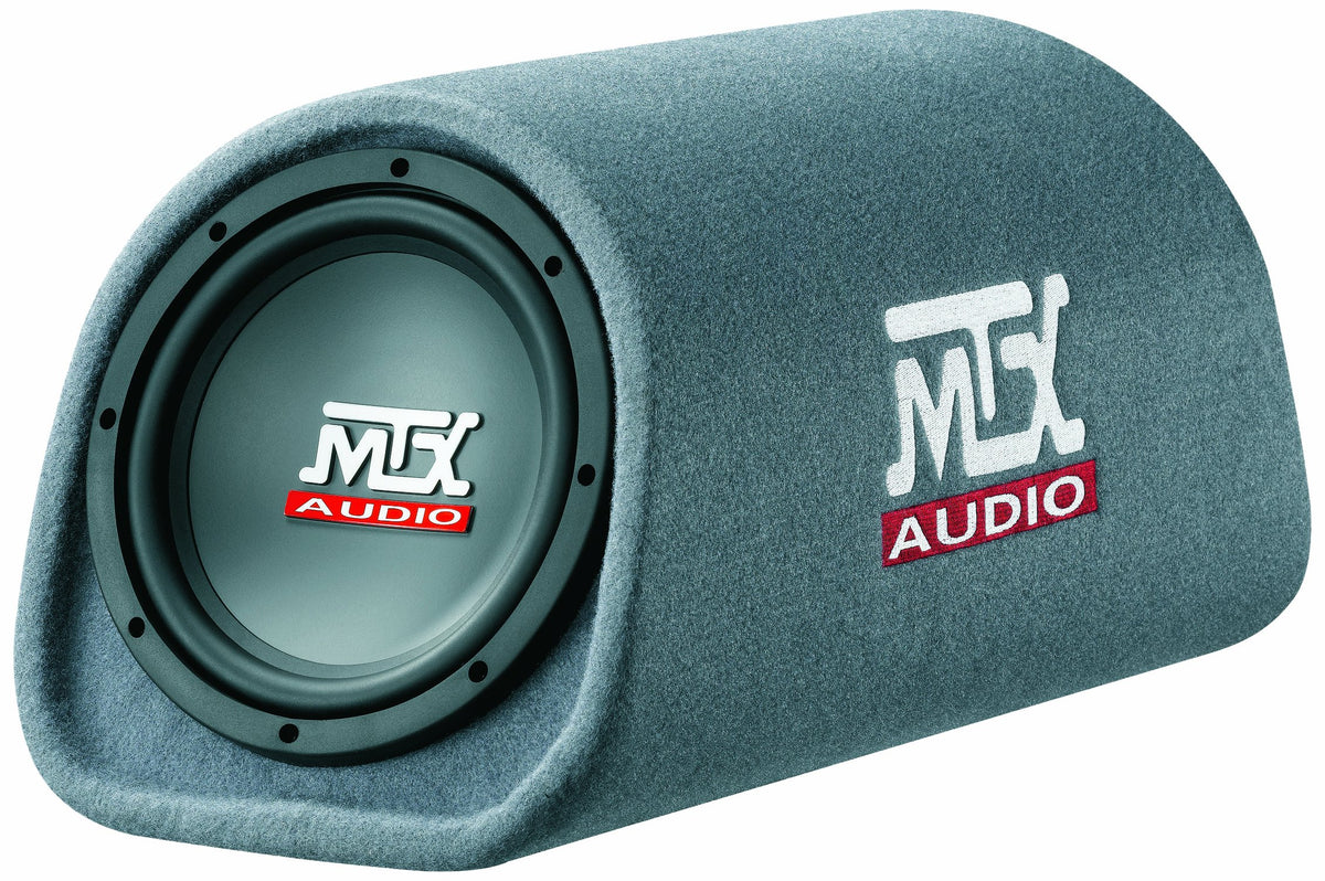 MTX AUDIO RT8PT 8 Inch 240 Watt Car Loaded Universal Powered High Performance Amplified Tube Box Vented Subwoofer Enclosure, RCA Connectivity