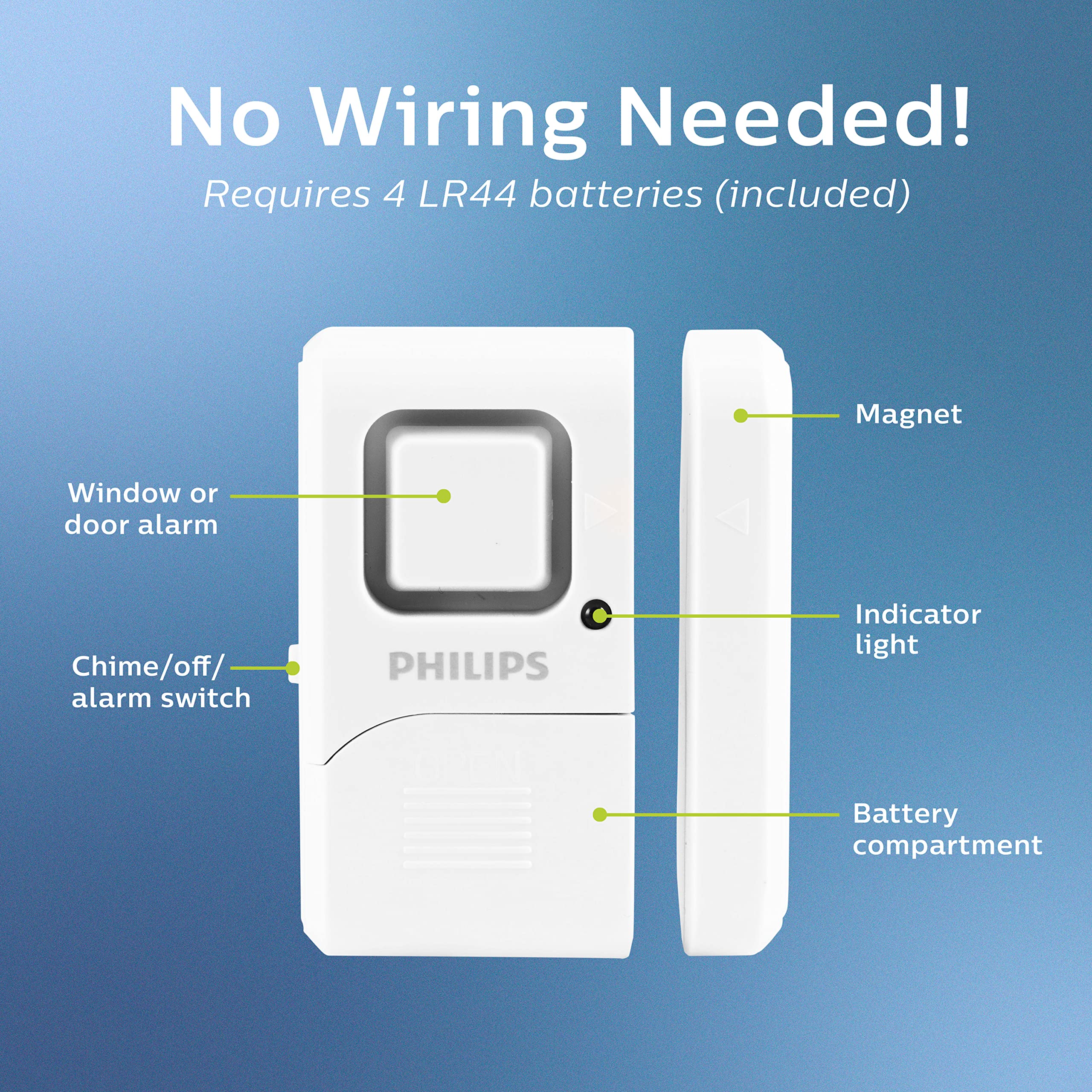 Philips Personal Security Window And Door Alarm, 4 Pack, Diy Protection, Burglar Alert, Wireless, Chime/Alarm, Easy Installation