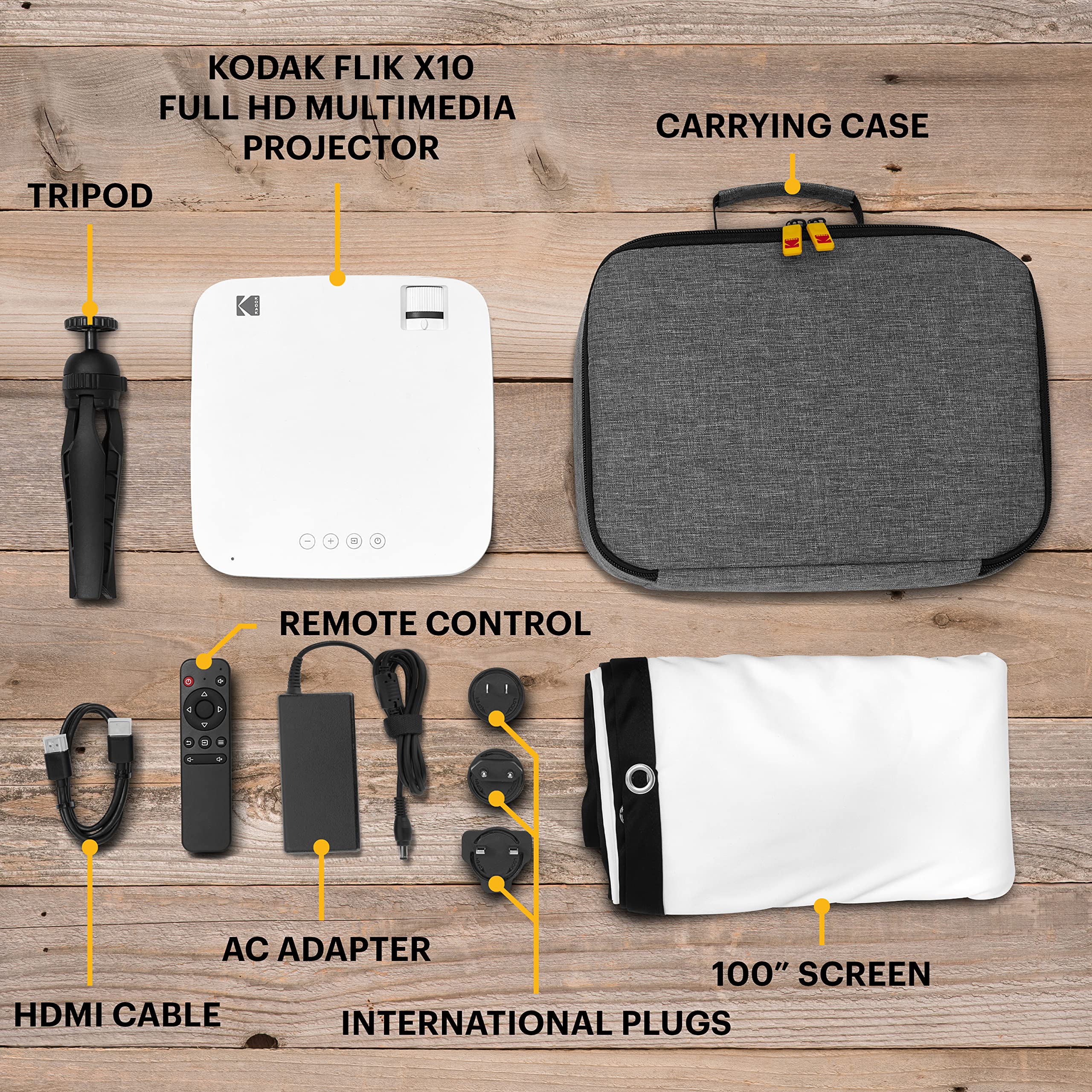 Kodak Flik X10 Full Hd Multimedia Projector Kit | 1080P Mini Compact Portable Home Theater System Bundle With 100    Projection