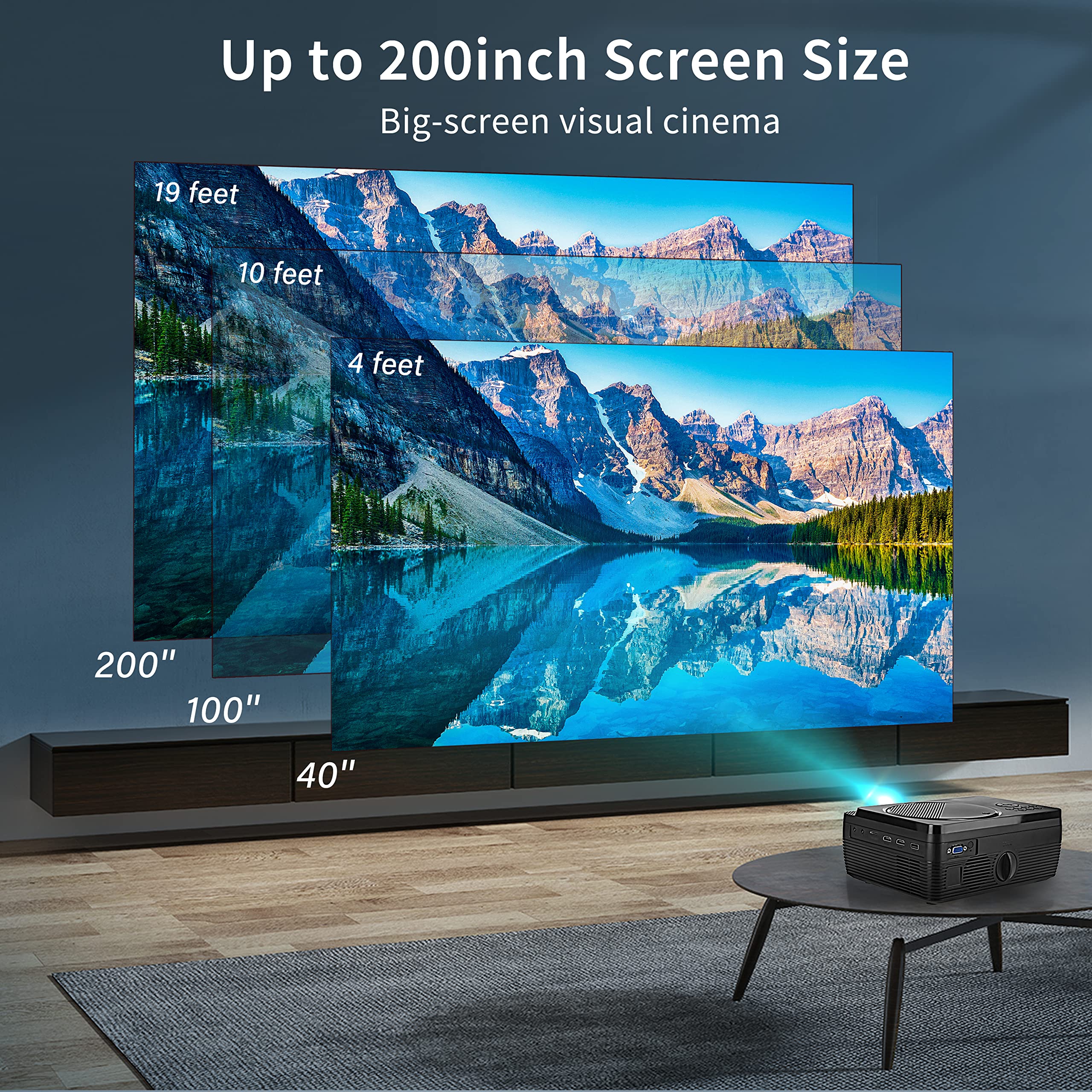 Dvd Projector Portable Built In Dvd Player Hd 1080P Supported Movie Projector For Outdoor Use Compatible With Hdmi, Usb, Av, Tf,