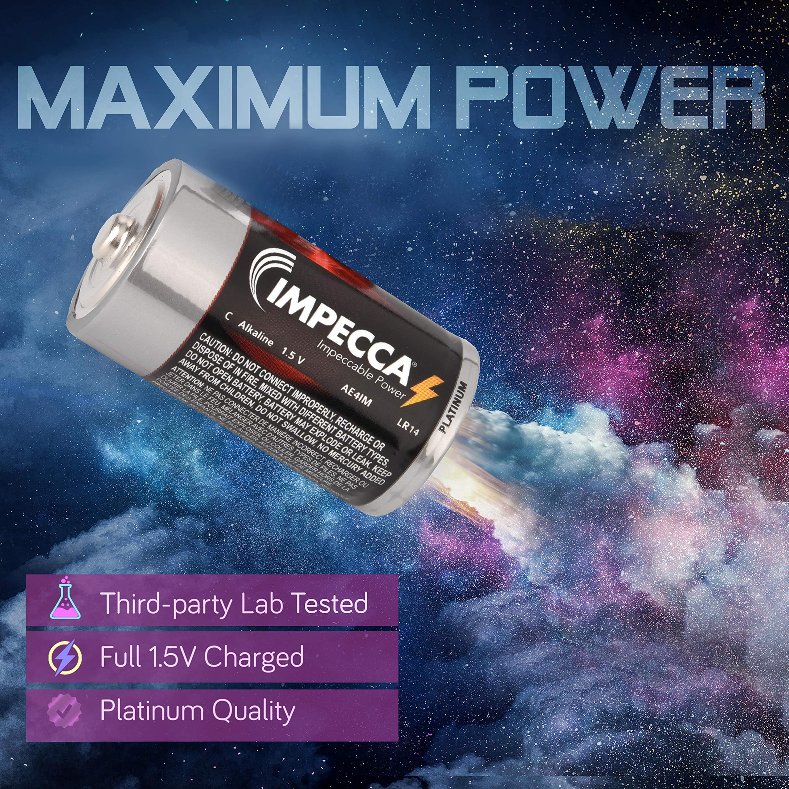 Impecca C Batteries, All Purpose Alkaline Batteries (24 Pack) High Performance, Long Lasting, And Leak Resistant 24 Count Lr14