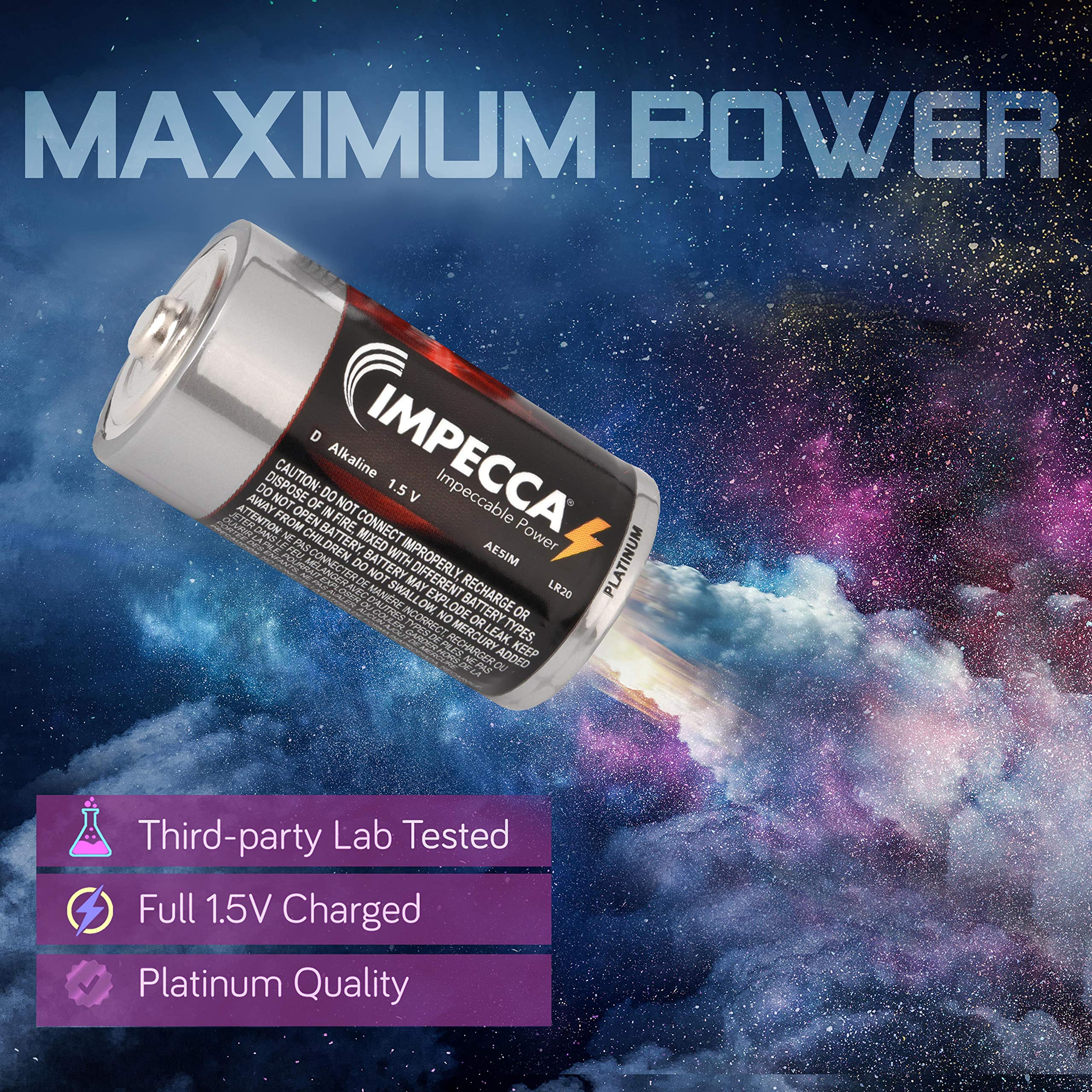 Impecca D Batteries (24 Pack) High Performance Alkaline, Long Lasting, And Leak Resistant Batteries, Lr14, Platinum Series, 24 C
