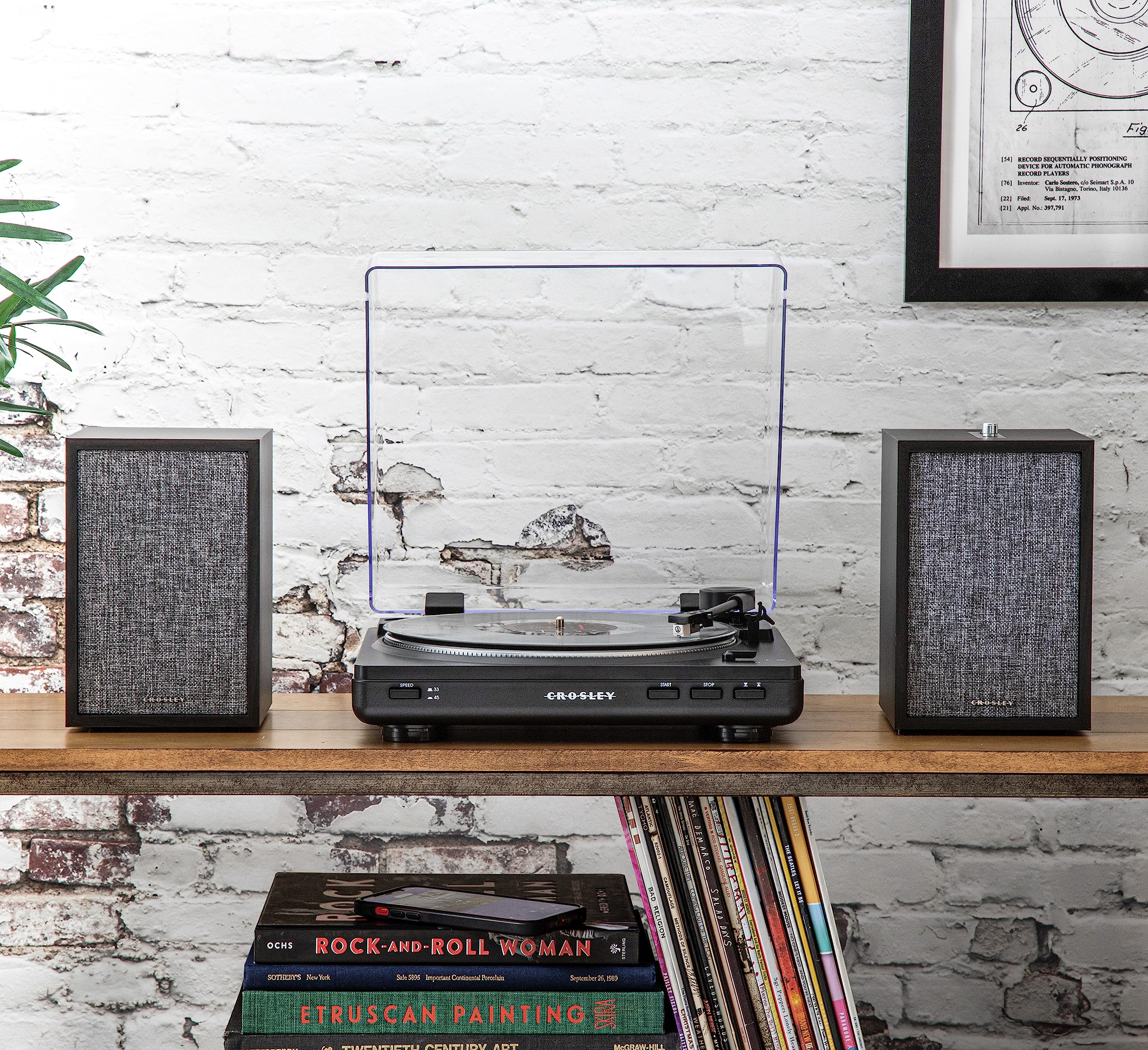 Crosley T400D-Bk Fully Automatic Bluetooth 2-Speed Turntable Record Player With S200A Stereo Speakers, Black