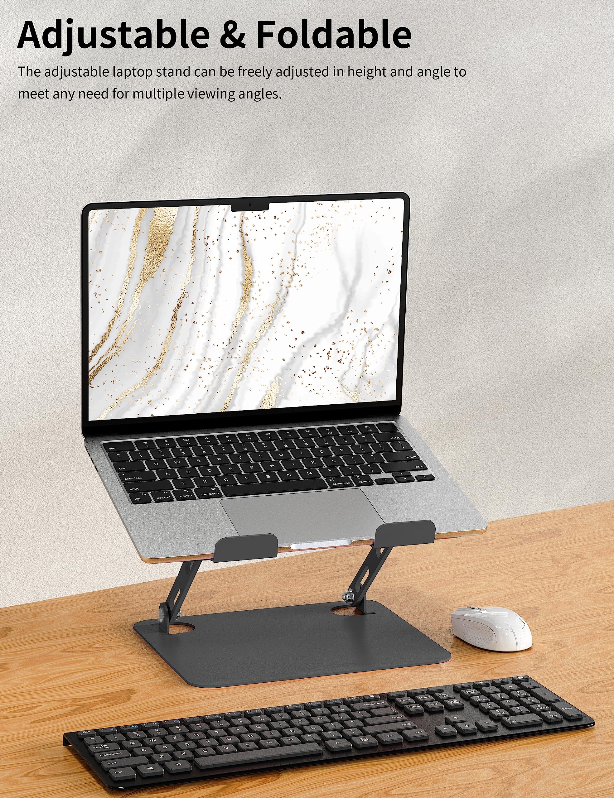 Soundance Laptop Stand For Desk, Portable Adjustable Laptop Riser, Ergonomic Design Computer Holder, Metal Laptop Mount Elevator Compatible With 10 To 15.6 Inches Pc Computer, Black